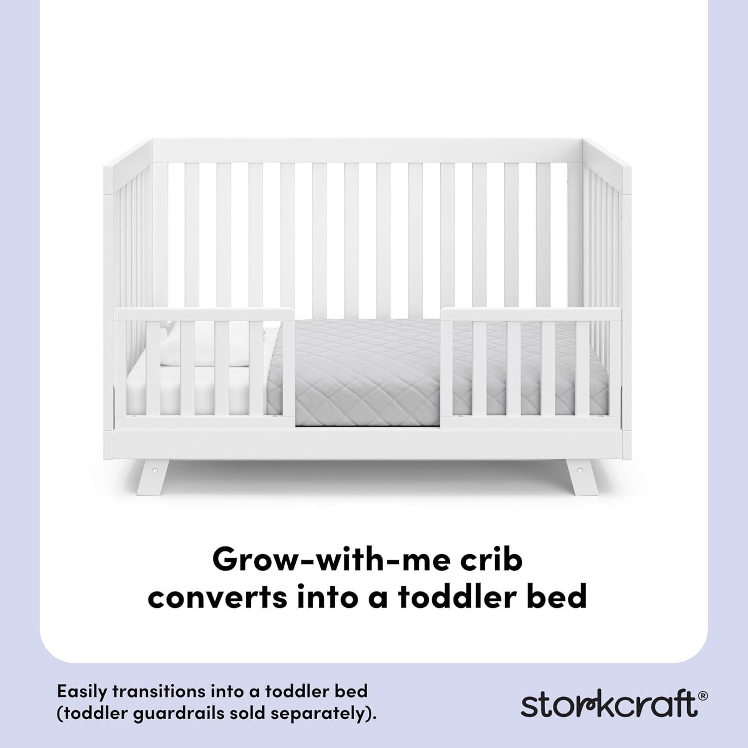 imageStorkcraft Beckett 3in1 Convertible Crib Natural GREENGUARD Gold Certified Fits Standard Crib Mattress Converts to Toddler Bed and Daybed 4 Adjustable Mattress Heights GrowwithMe DesignWhite