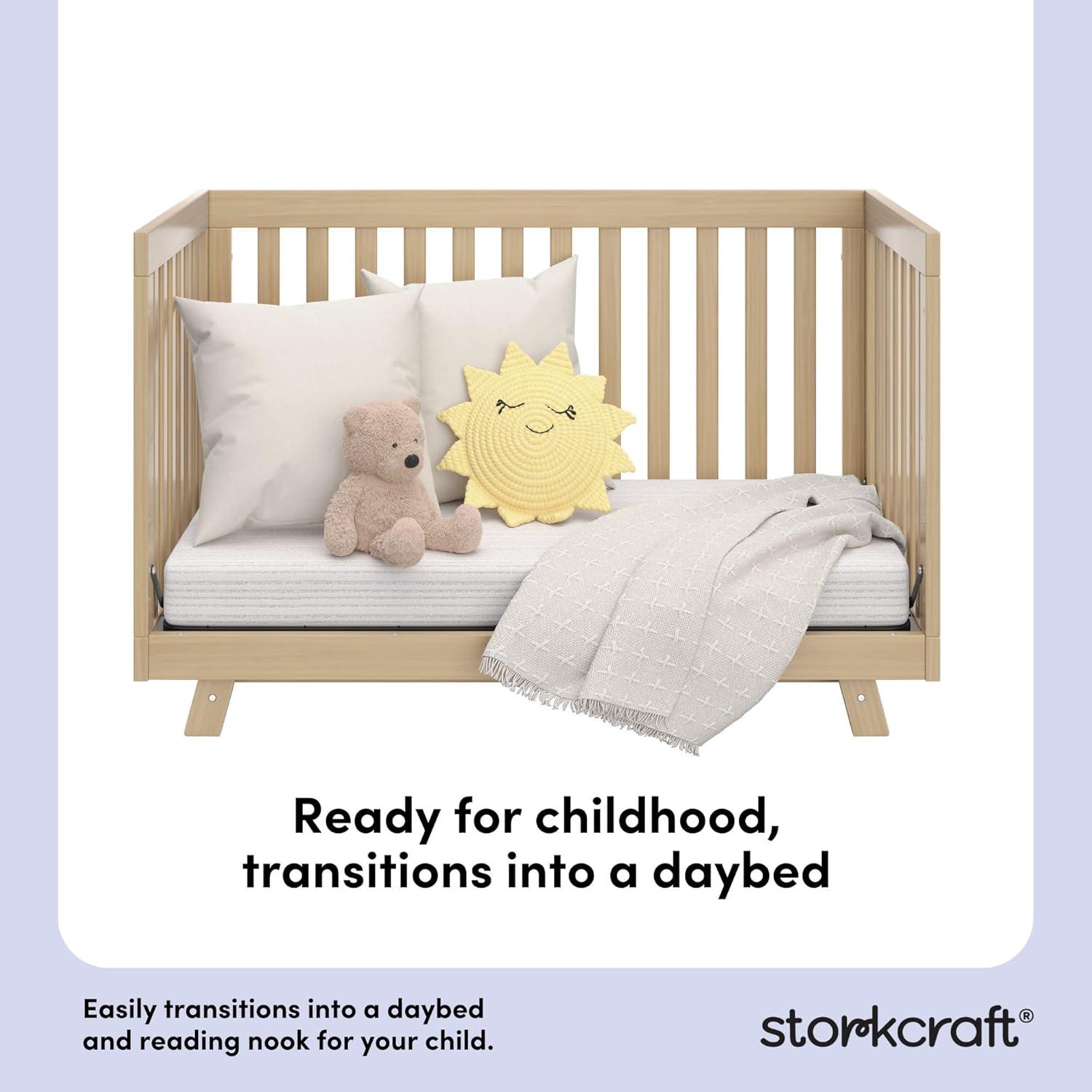 imageStorkcraft Beckett 3in1 Convertible Crib Natural GREENGUARD Gold Certified Fits Standard Crib Mattress Converts to Toddler Bed and Daybed 4 Adjustable Mattress Heights GrowwithMe DesignDriftwood