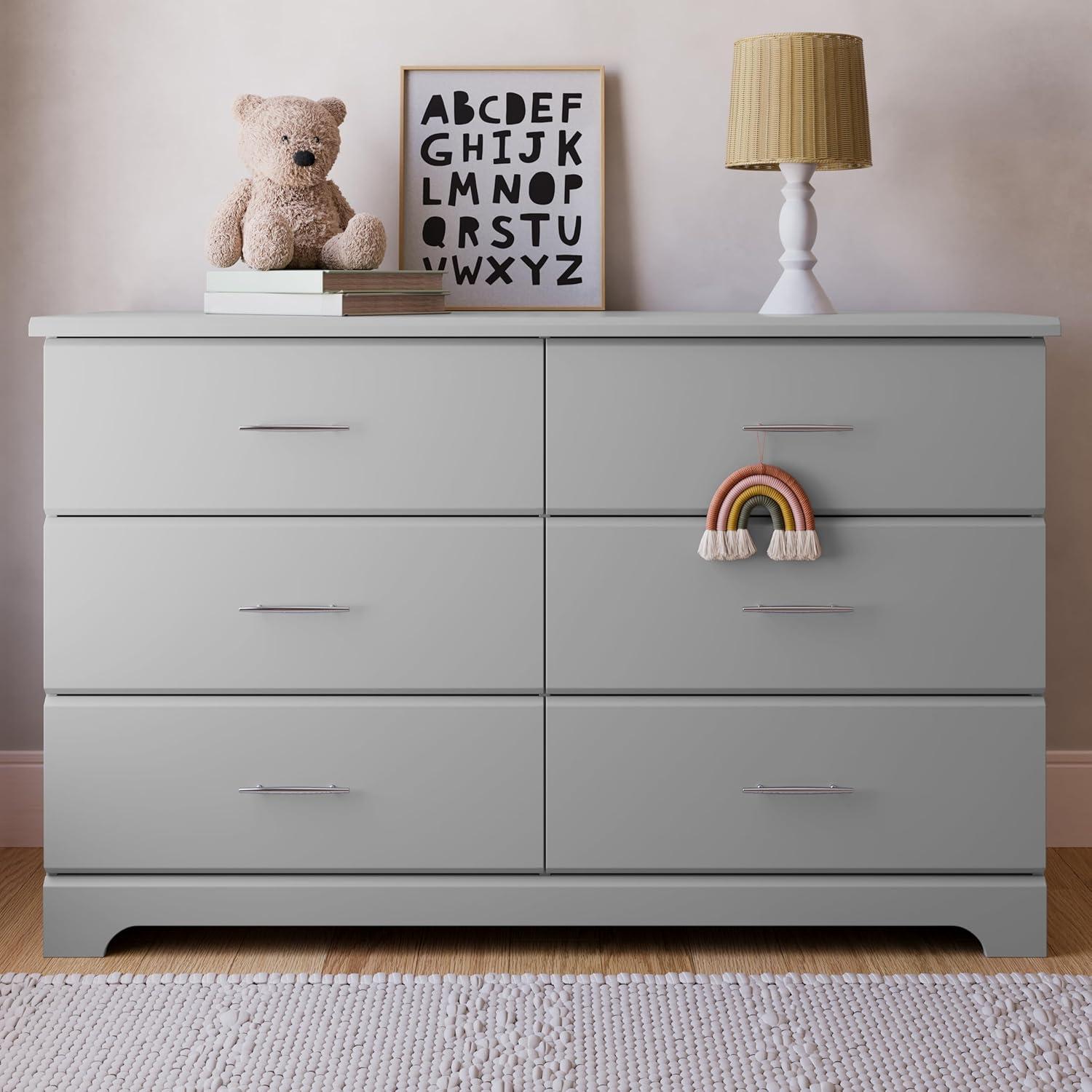 imageStorkcraft Brookside 6Drawer Dresser White GREENGUARD Gold Certified White Dresser for Bedroom Kids ampamp Nursery Storage Chest Safety Interlocking Drawers PreInstalled Tracks Kids ChestPebble Gray