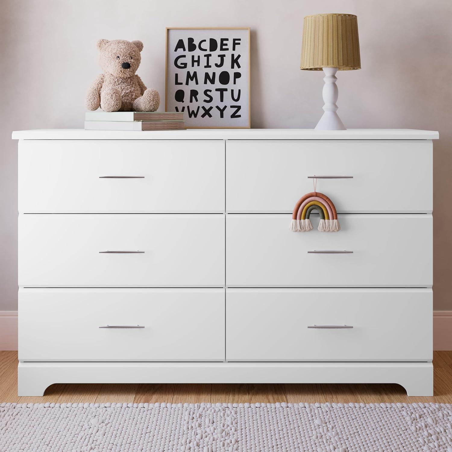 imageStorkcraft Brookside 6Drawer Dresser White GREENGUARD Gold Certified White Dresser for Bedroom Kids ampamp Nursery Storage Chest Safety Interlocking Drawers PreInstalled Tracks Kids ChestWhite
