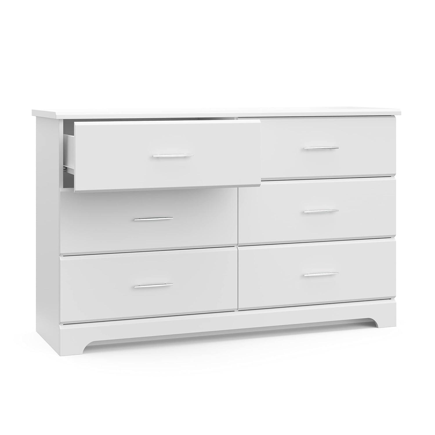 imageStorkcraft Brookside 6Drawer Dresser White GREENGUARD Gold Certified White Dresser for Bedroom Kids ampamp Nursery Storage Chest Safety Interlocking Drawers PreInstalled Tracks Kids ChestWhite