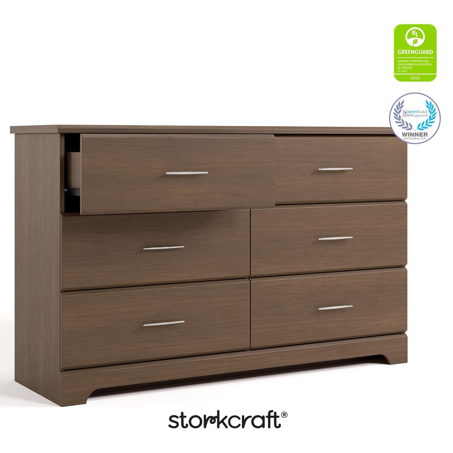imageStorkcraft Brookside 6Drawer Dresser White GREENGUARD Gold Certified White Dresser for Bedroom Kids ampamp Nursery Storage Chest Safety Interlocking Drawers PreInstalled Tracks Kids ChestHazelnut