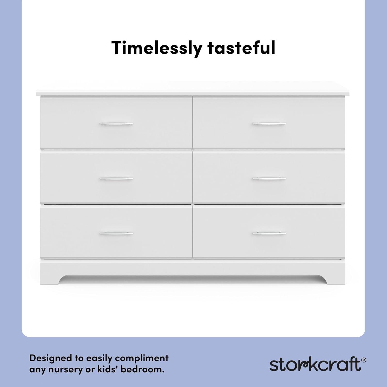 imageStorkcraft Brookside 6Drawer Dresser White GREENGUARD Gold Certified White Dresser for Bedroom Kids ampamp Nursery Storage Chest Safety Interlocking Drawers PreInstalled Tracks Kids ChestWhite