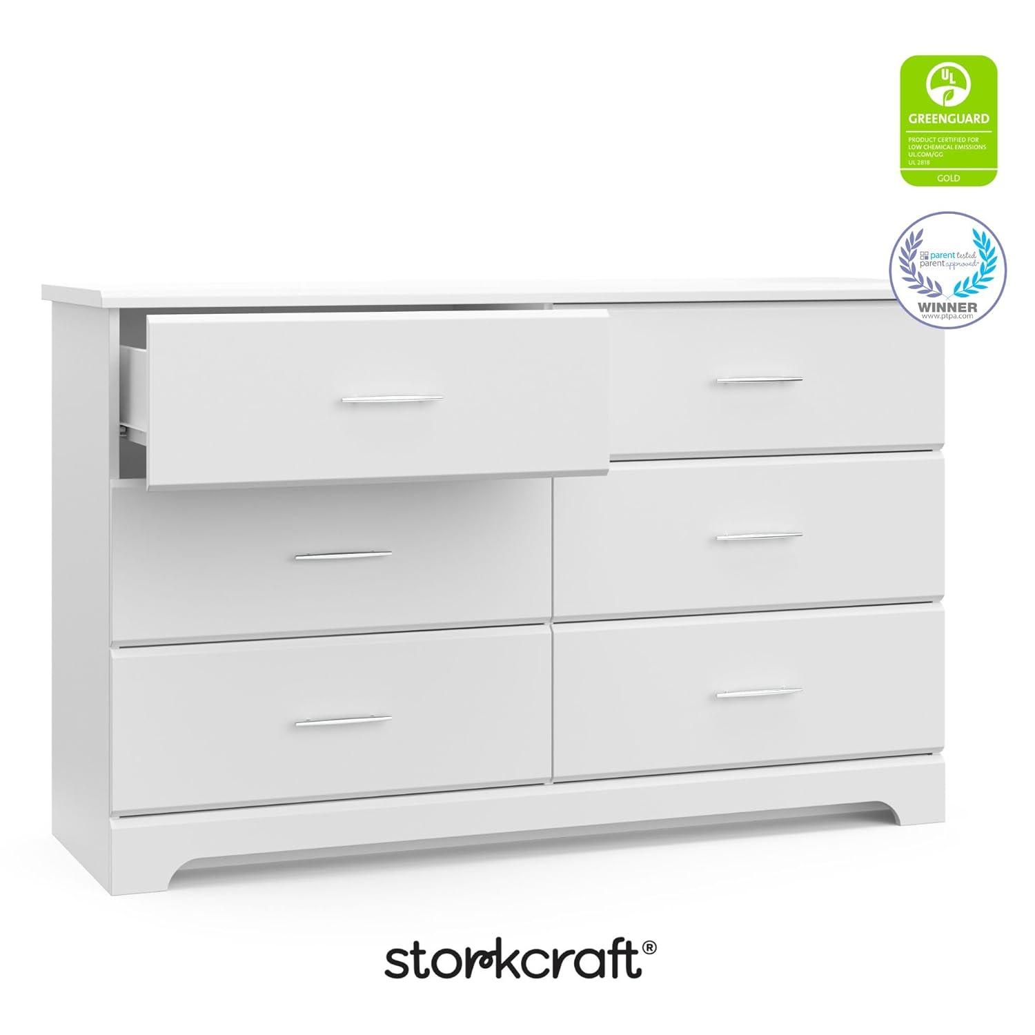 imageStorkcraft Brookside 6Drawer Dresser White GREENGUARD Gold Certified White Dresser for Bedroom Kids ampamp Nursery Storage Chest Safety Interlocking Drawers PreInstalled Tracks Kids ChestWhite