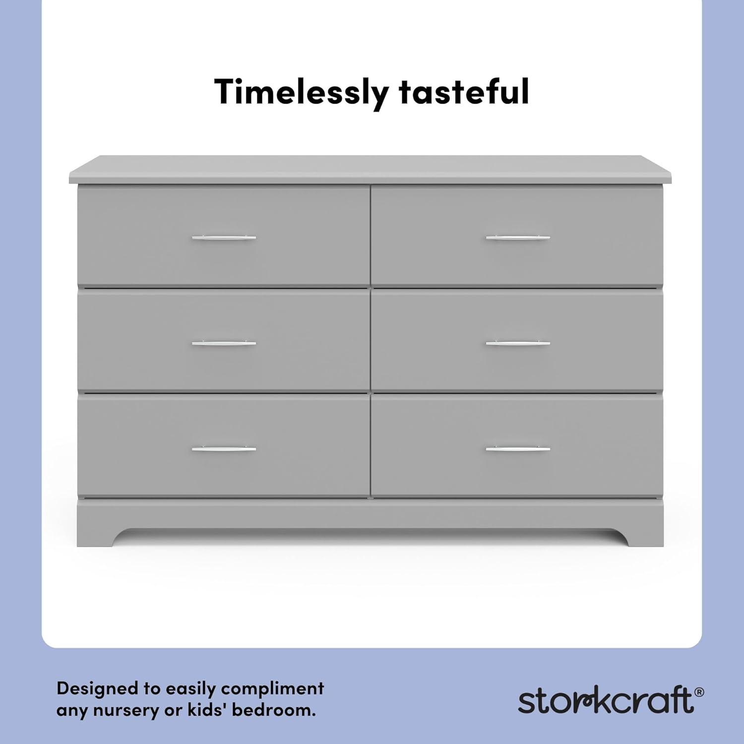 imageStorkcraft Brookside 6Drawer Dresser White GREENGUARD Gold Certified White Dresser for Bedroom Kids ampamp Nursery Storage Chest Safety Interlocking Drawers PreInstalled Tracks Kids ChestPebble Gray