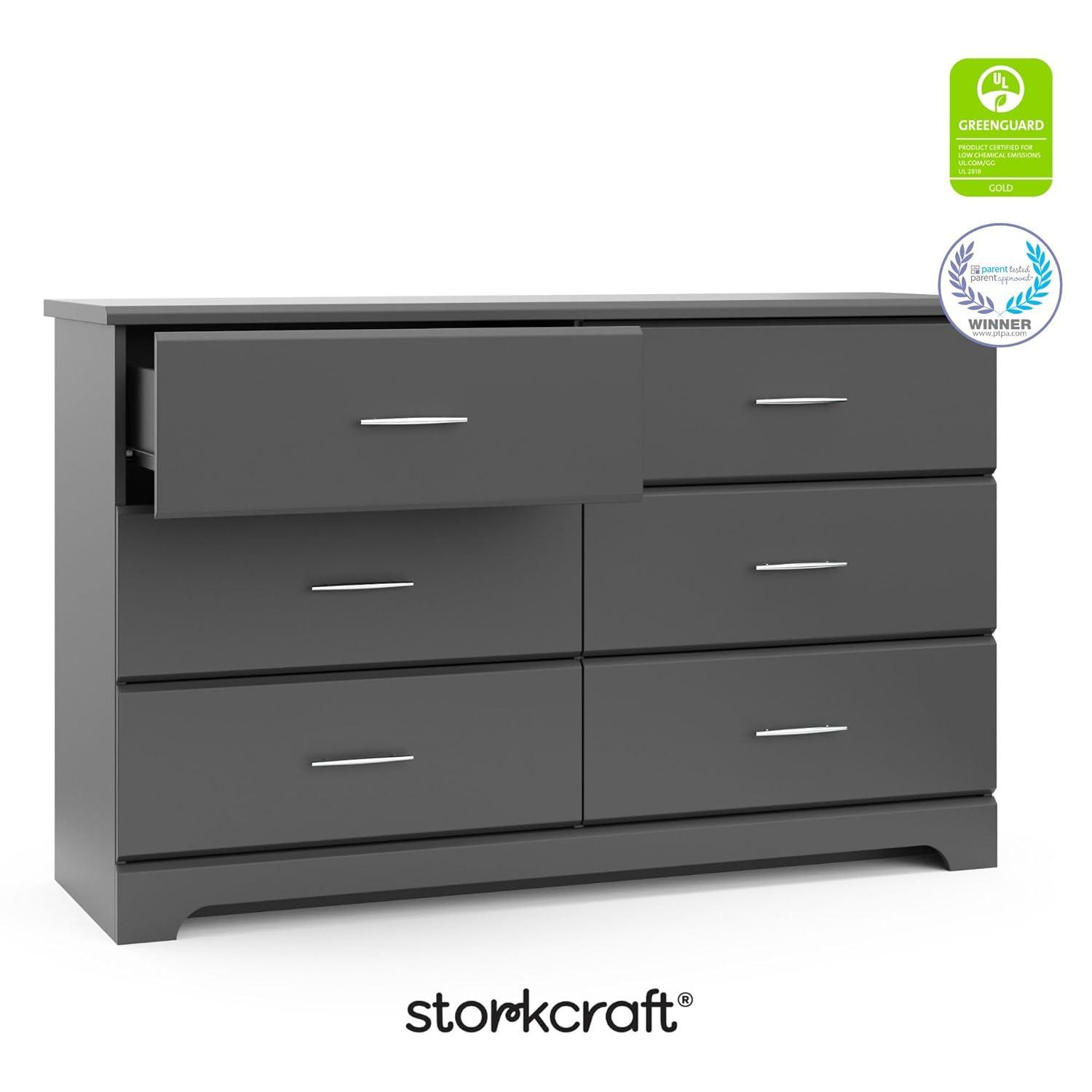 imageStorkcraft Brookside 6Drawer Dresser White GREENGUARD Gold Certified White Dresser for Bedroom Kids ampamp Nursery Storage Chest Safety Interlocking Drawers PreInstalled Tracks Kids ChestGrey