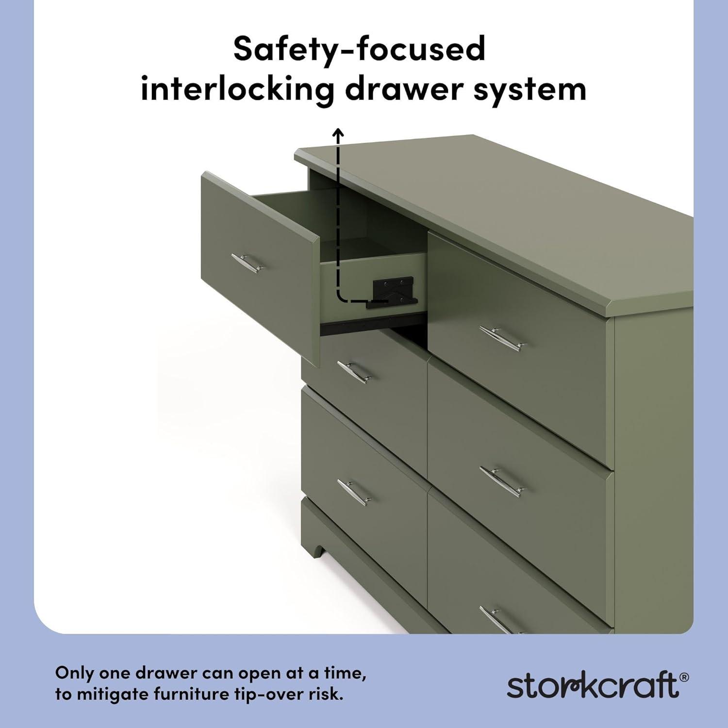 imageStorkcraft Brookside 6Drawer Dresser White GREENGUARD Gold Certified White Dresser for Bedroom Kids ampamp Nursery Storage Chest Safety Interlocking Drawers PreInstalled Tracks Kids ChestOlive