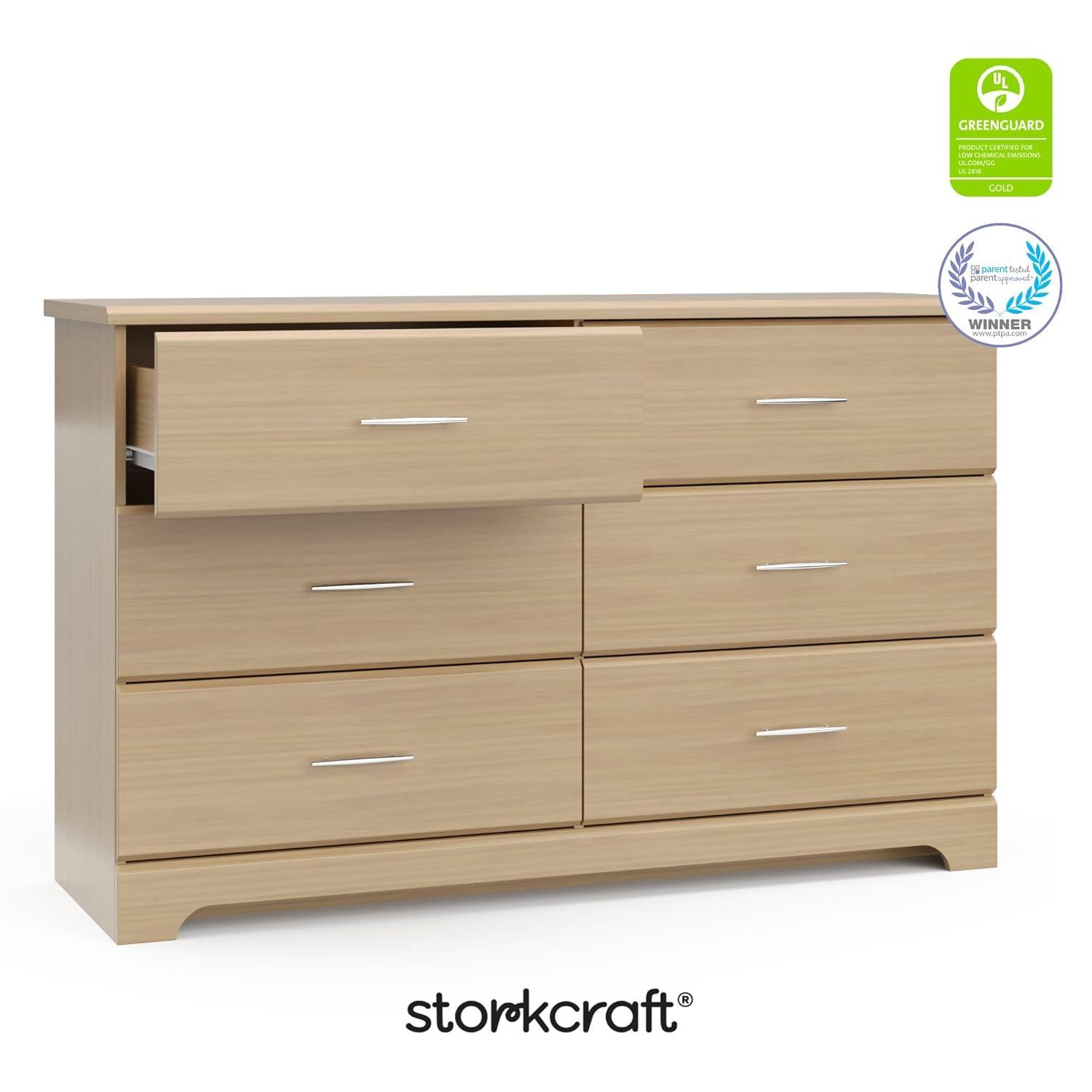 imageStorkcraft Brookside 6Drawer Dresser White GREENGUARD Gold Certified White Dresser for Bedroom Kids ampamp Nursery Storage Chest Safety Interlocking Drawers PreInstalled Tracks Kids ChestDriftwood