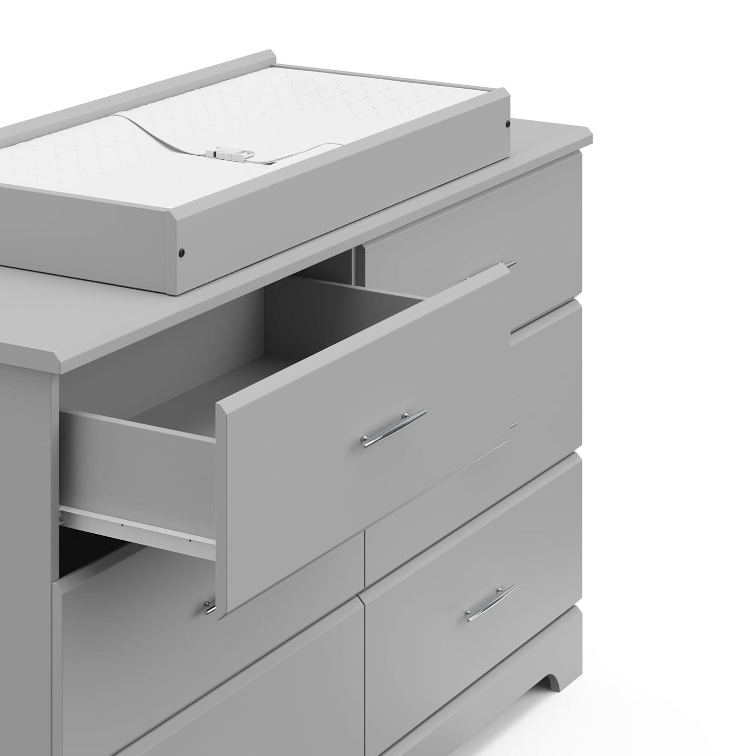 imageStorkcraft Brookside 6Drawer Dresser White GREENGUARD Gold Certified White Dresser for Bedroom Kids ampamp Nursery Storage Chest Safety Interlocking Drawers PreInstalled Tracks Kids ChestPebble Gray