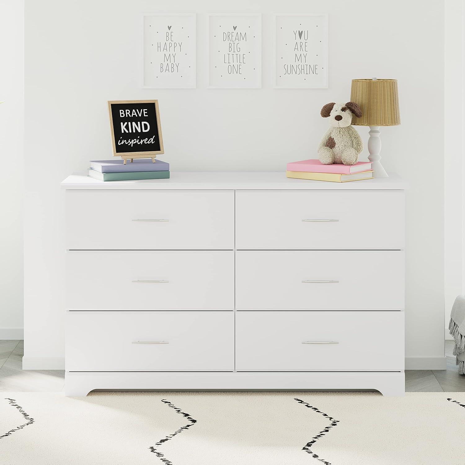 imageStorkcraft Brookside 6Drawer Dresser White GREENGUARD Gold Certified White Dresser for Bedroom Kids ampamp Nursery Storage Chest Safety Interlocking Drawers PreInstalled Tracks Kids ChestWhite