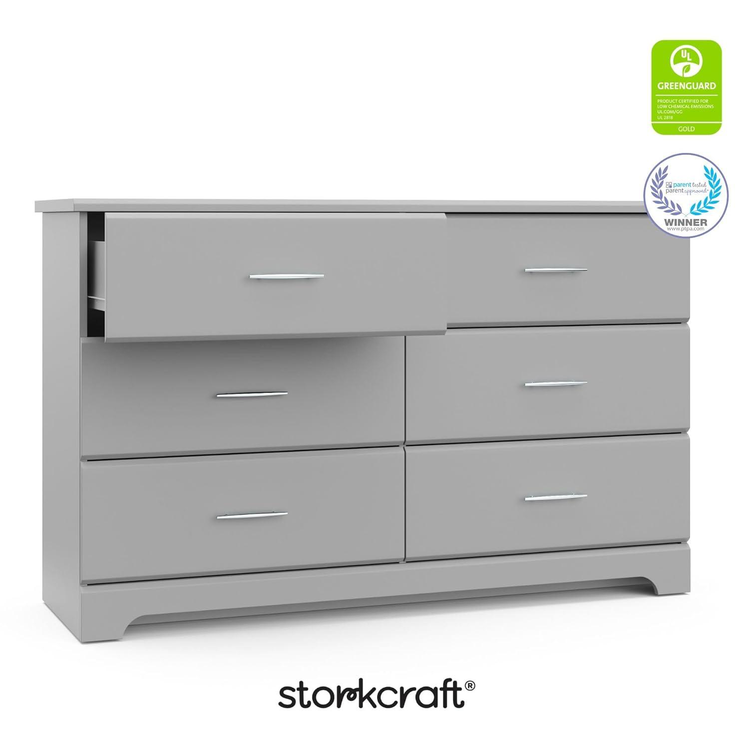 imageStorkcraft Brookside 6Drawer Dresser White GREENGUARD Gold Certified White Dresser for Bedroom Kids ampamp Nursery Storage Chest Safety Interlocking Drawers PreInstalled Tracks Kids ChestPebble Gray