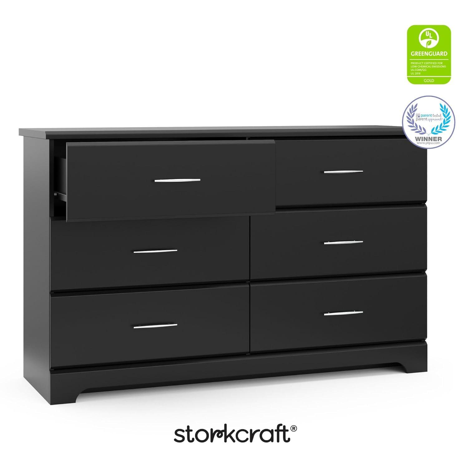 imageStorkcraft Brookside 6Drawer Dresser White GREENGUARD Gold Certified White Dresser for Bedroom Kids ampamp Nursery Storage Chest Safety Interlocking Drawers PreInstalled Tracks Kids ChestBlack