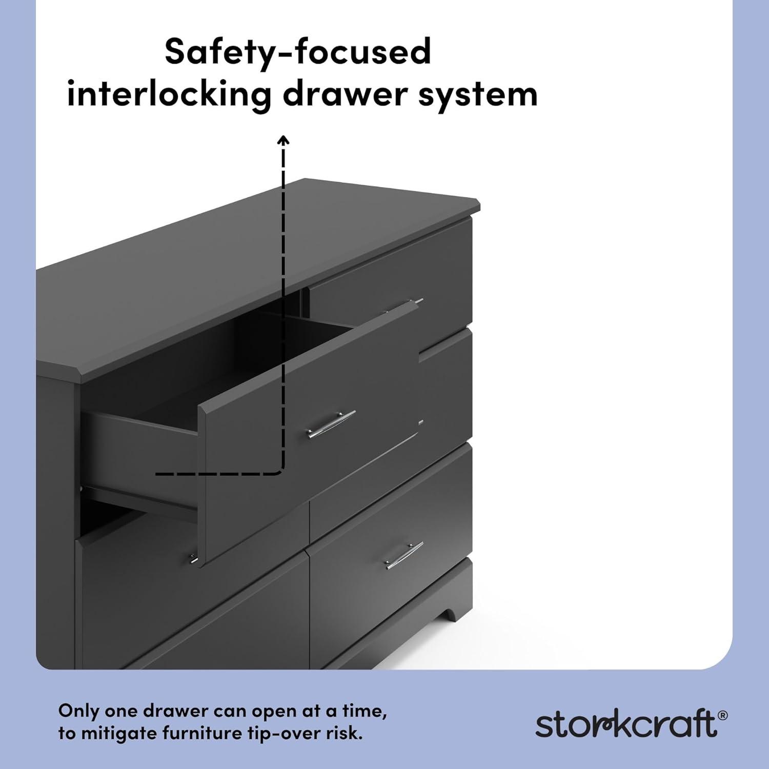 imageStorkcraft Brookside 6Drawer Dresser White GREENGUARD Gold Certified White Dresser for Bedroom Kids ampamp Nursery Storage Chest Safety Interlocking Drawers PreInstalled Tracks Kids ChestGrey