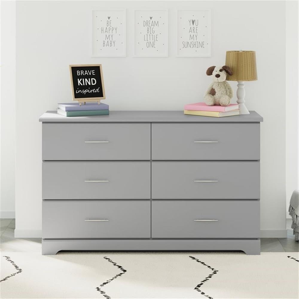 imageStorkcraft Brookside 6Drawer Dresser White GREENGUARD Gold Certified White Dresser for Bedroom Kids ampamp Nursery Storage Chest Safety Interlocking Drawers PreInstalled Tracks Kids ChestPebble Gray