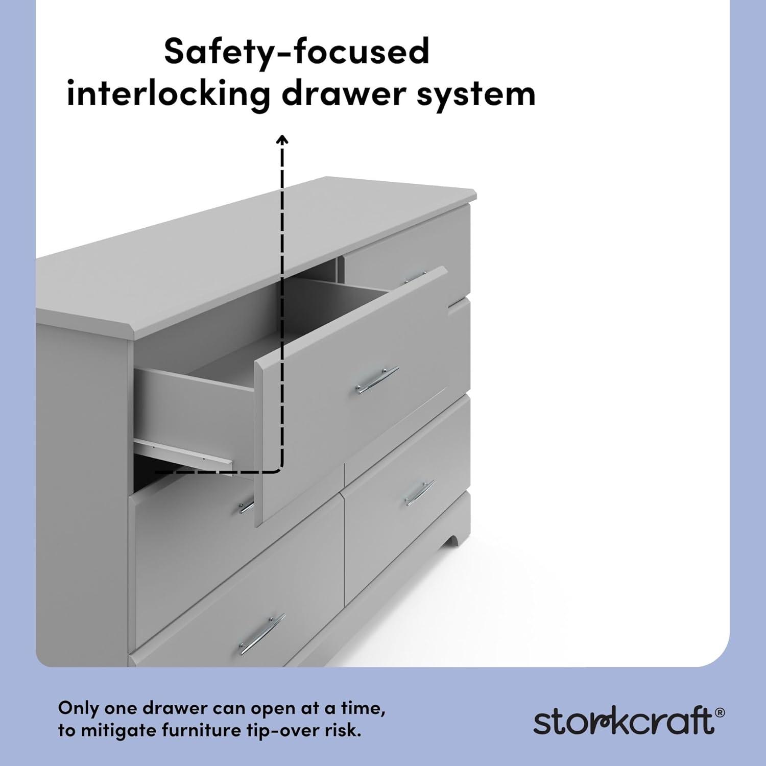 imageStorkcraft Brookside 6Drawer Dresser White GREENGUARD Gold Certified White Dresser for Bedroom Kids ampamp Nursery Storage Chest Safety Interlocking Drawers PreInstalled Tracks Kids ChestPebble Gray