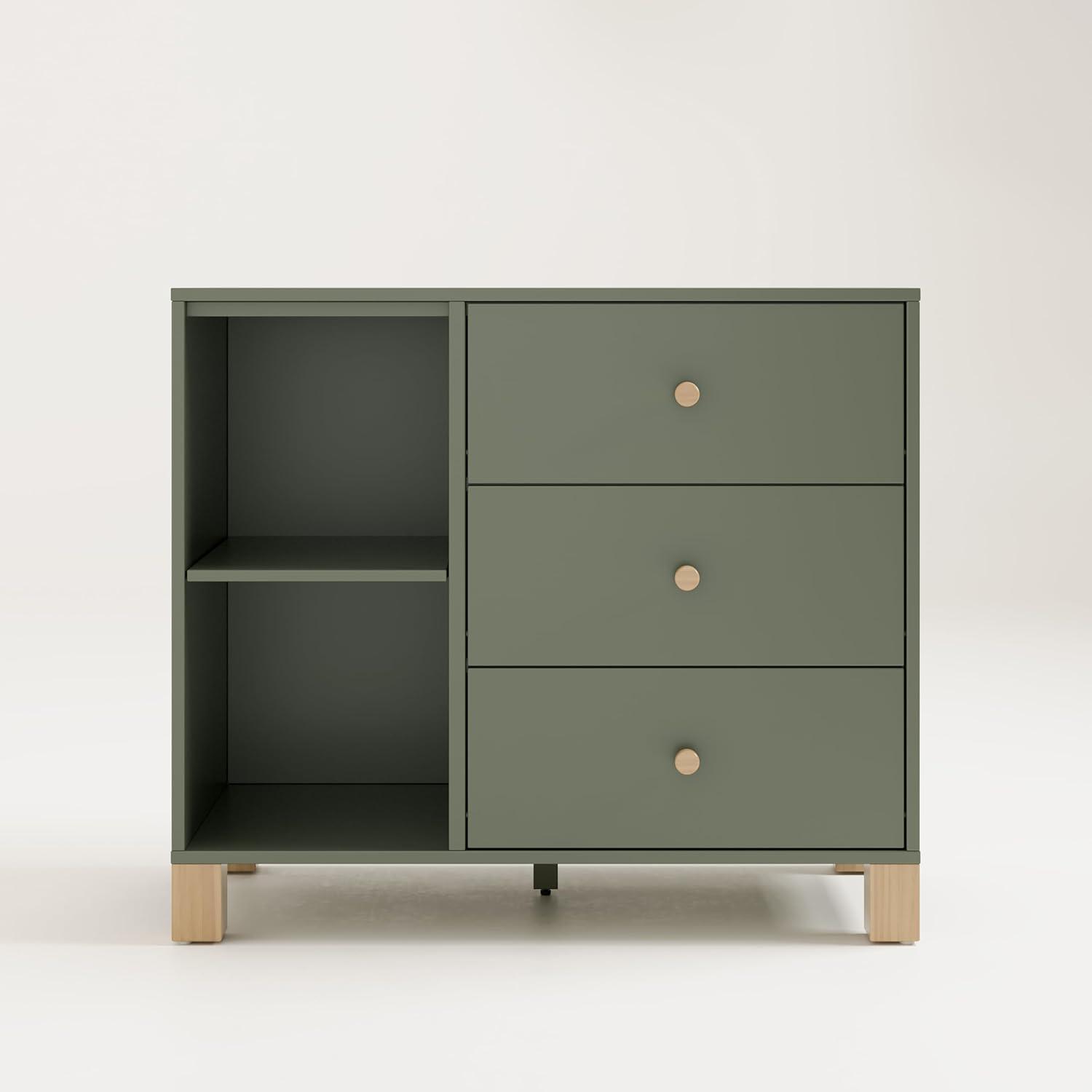 imageStorkcraft California 3Drawer Chest with Removable Changing Topper Olive with Driftwood GREENGUARD Gold Certified Interlocking Drawer System PreInstalled Tracks Easy AssemblyOlive With Driftwood