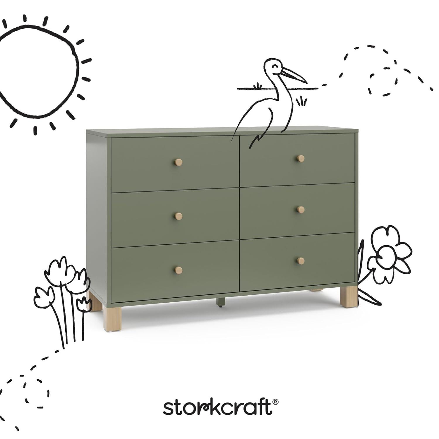 imageStorkcraft California 3Drawer Chest with Removable Changing Topper Olive with Driftwood GREENGUARD Gold Certified Interlocking Drawer System PreInstalled Tracks Easy AssemblyOlive With Driftwood
