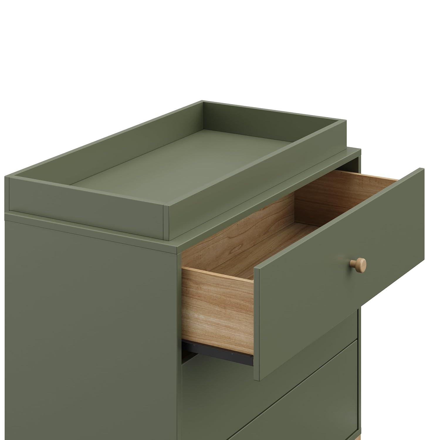 imageStorkcraft California 3Drawer Chest with Removable Changing Topper Olive with Driftwood GREENGUARD Gold Certified Interlocking Drawer System PreInstalled Tracks Easy AssemblyOlive With Driftwood