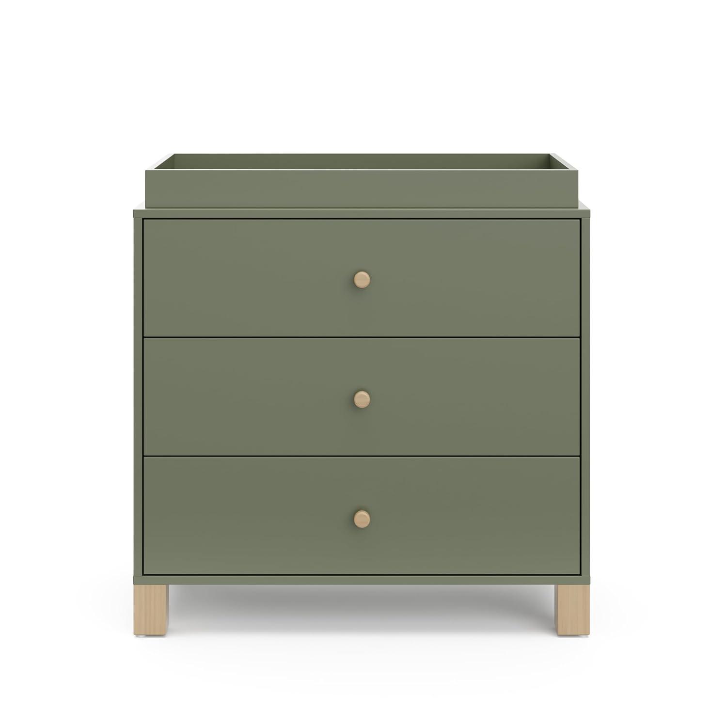 imageStorkcraft California 3Drawer Chest with Removable Changing Topper Olive with Driftwood GREENGUARD Gold Certified Interlocking Drawer System PreInstalled Tracks Easy AssemblyOlive With Driftwood