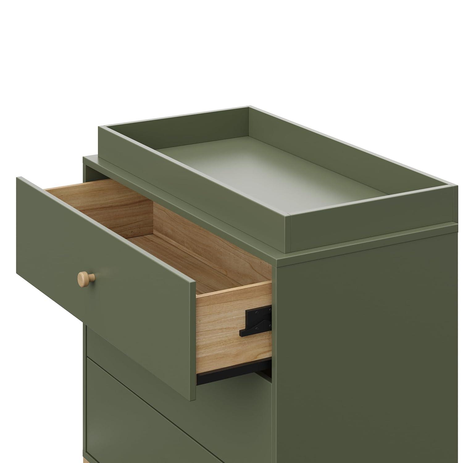 imageStorkcraft California 3Drawer Chest with Removable Changing Topper Olive with Driftwood GREENGUARD Gold Certified Interlocking Drawer System PreInstalled Tracks Easy AssemblyOlive With Driftwood