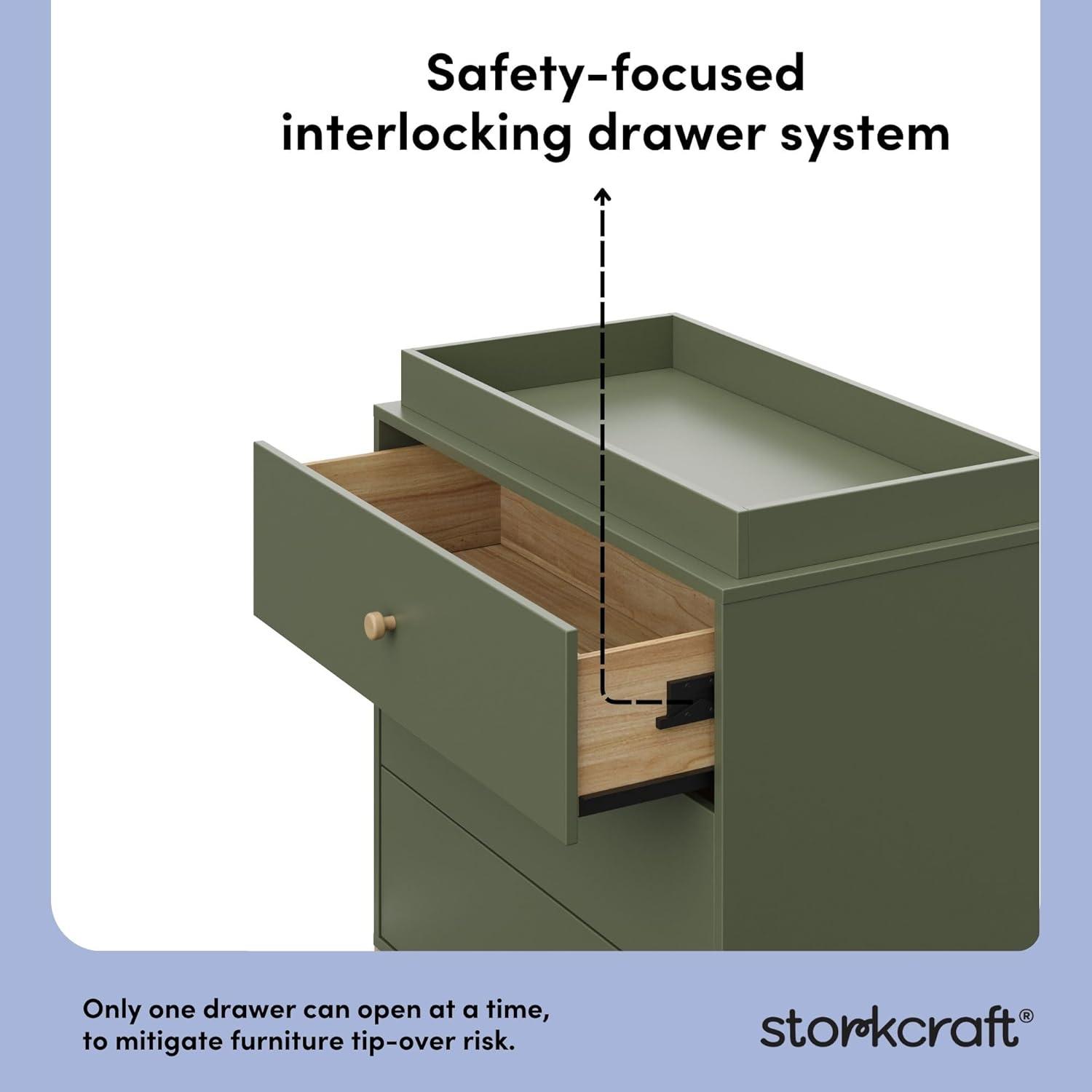 imageStorkcraft California 3Drawer Chest with Removable Changing Topper Olive with Driftwood GREENGUARD Gold Certified Interlocking Drawer System PreInstalled Tracks Easy AssemblyOlive With Driftwood