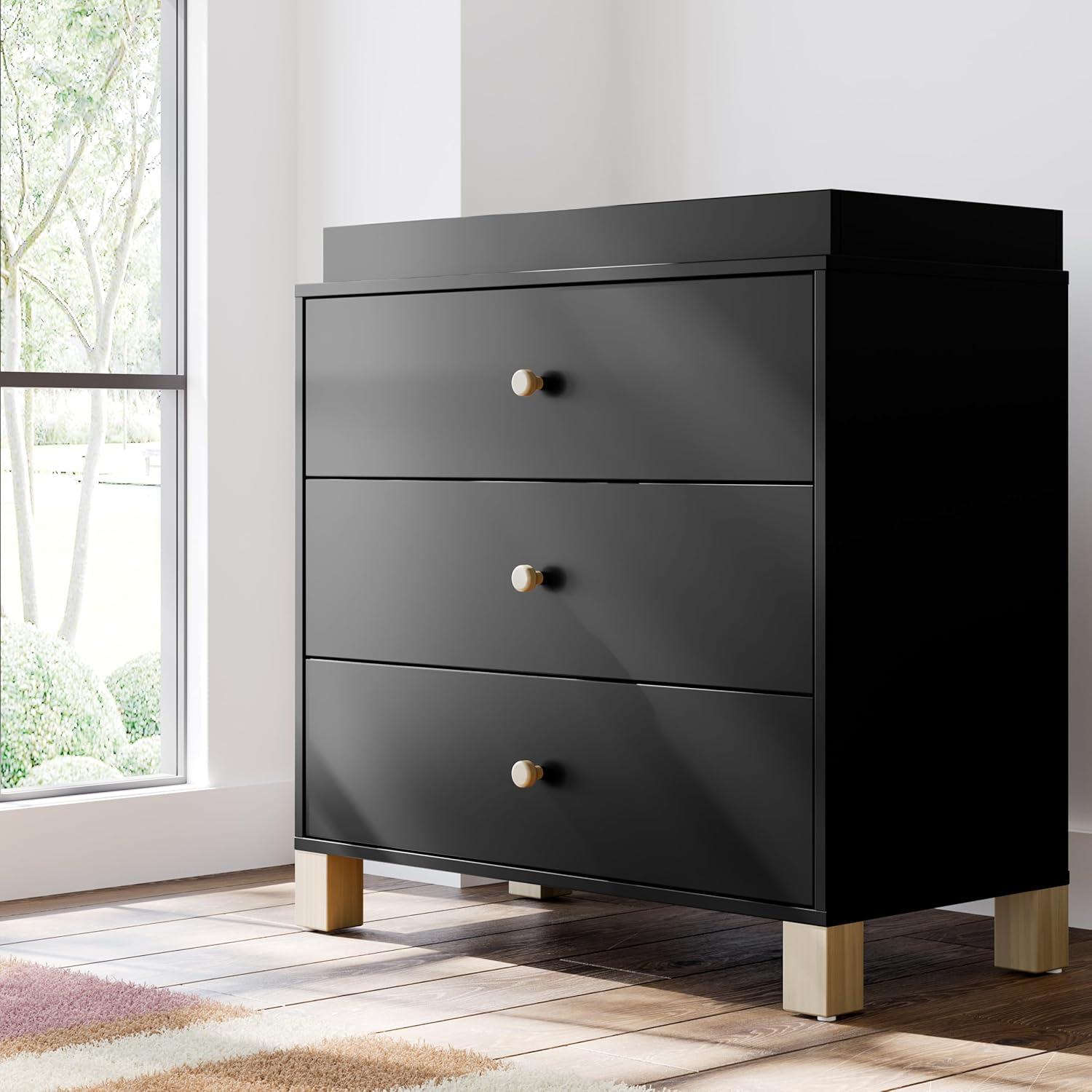 imageStorkcraft California 3Drawer Chest with Removable Changing Topper Olive with Driftwood GREENGUARD Gold Certified Interlocking Drawer System PreInstalled Tracks Easy AssemblyBlack With Driftwood