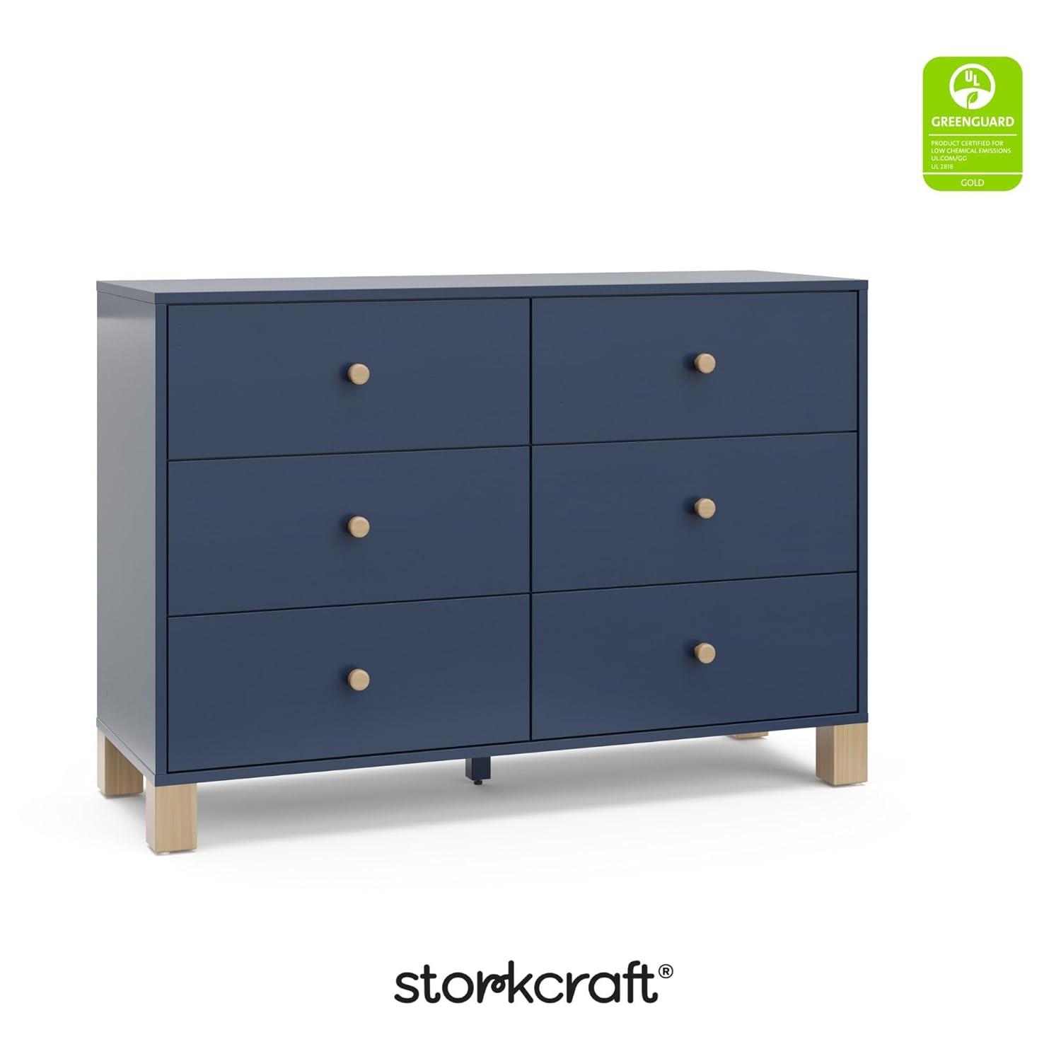 imageStorkcraft California 3Drawer Chest with Removable Changing Topper Olive with Driftwood GREENGUARD Gold Certified Interlocking Drawer System PreInstalled Tracks Easy AssemblyMidnight Blue With Driftwood