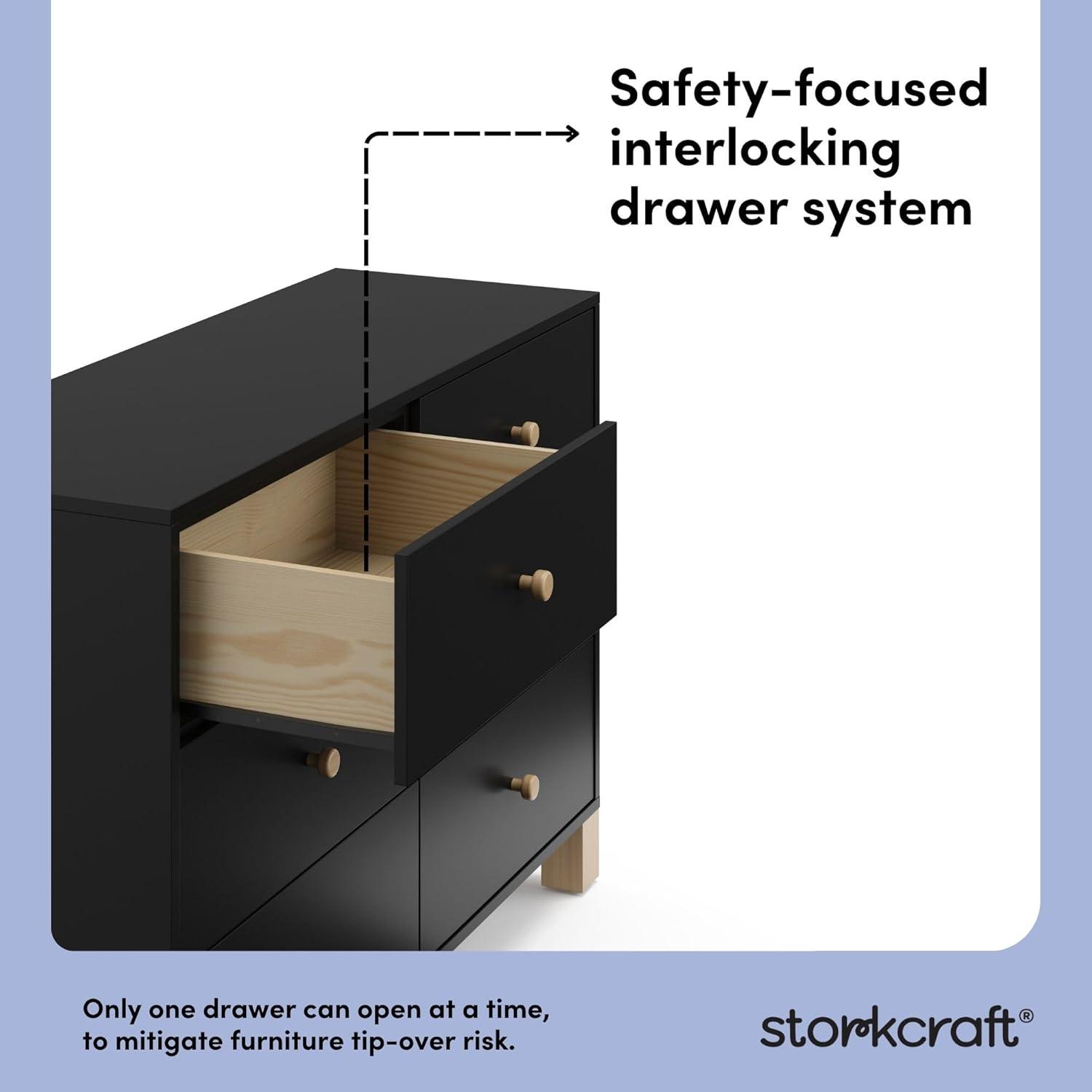 imageStorkcraft California 3Drawer Chest with Removable Changing Topper Olive with Driftwood GREENGUARD Gold Certified Interlocking Drawer System PreInstalled Tracks Easy AssemblyBlack With Driftwood