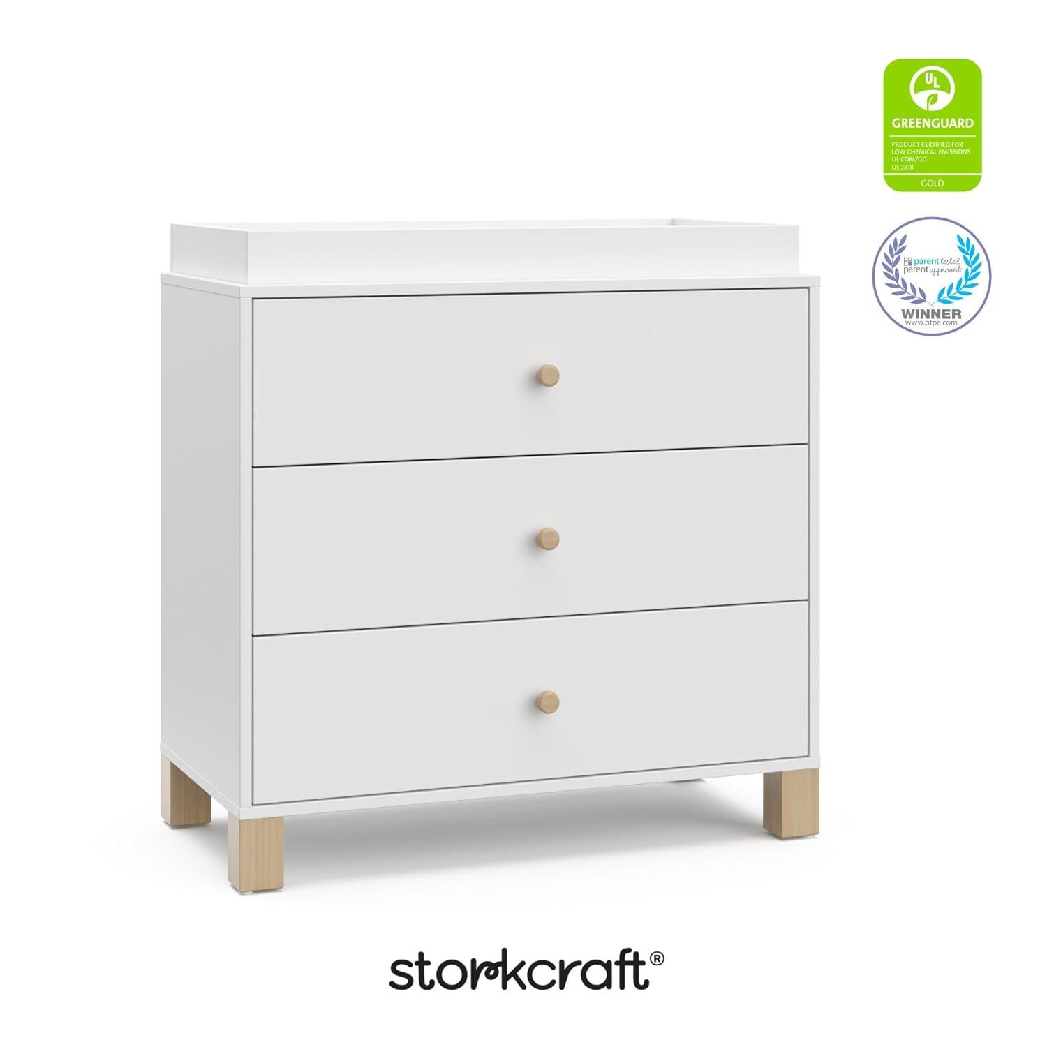 imageStorkcraft California 3Drawer Chest with Removable Changing Topper Olive with Driftwood GREENGUARD Gold Certified Interlocking Drawer System PreInstalled Tracks Easy AssemblyWhite With Driftwood