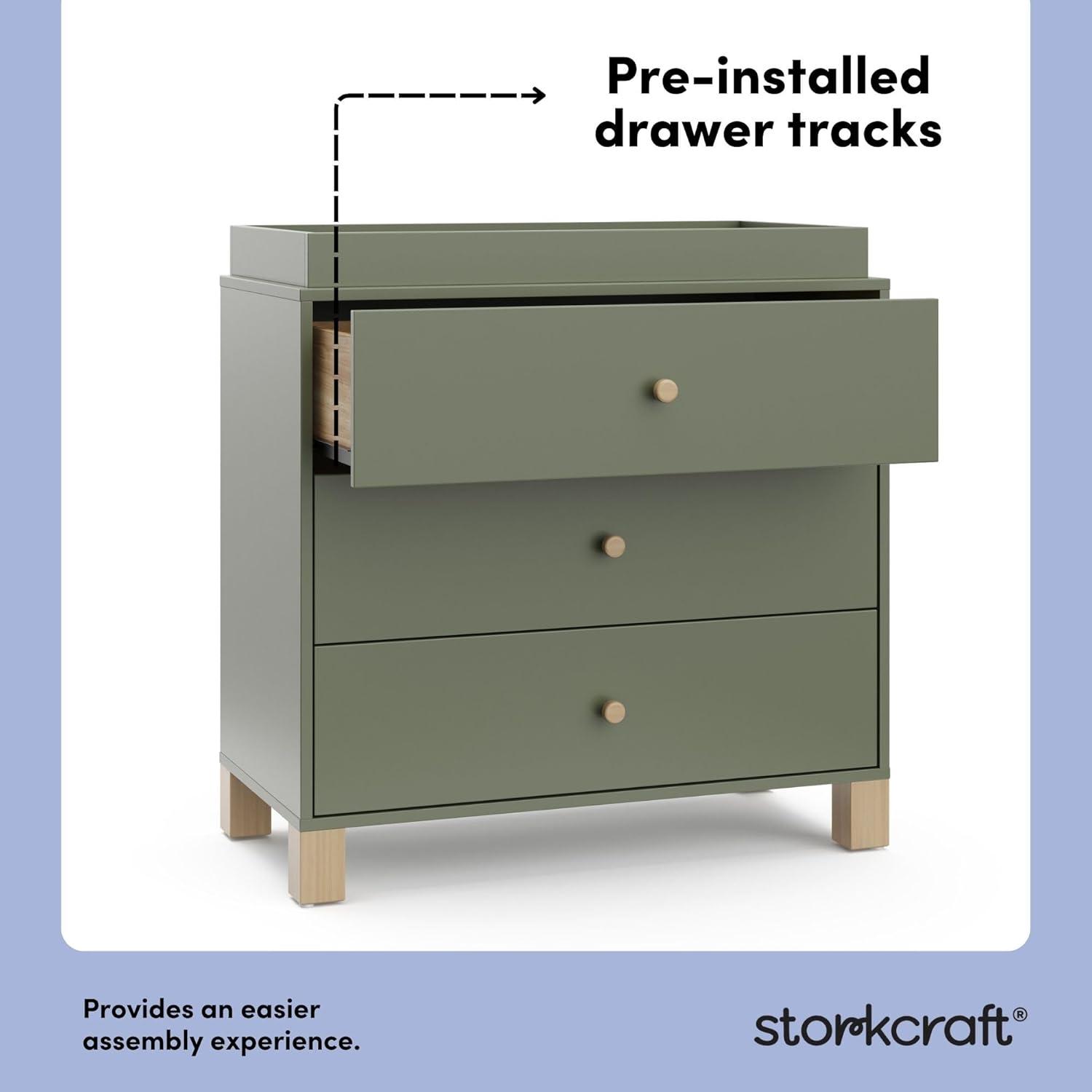 imageStorkcraft California 3Drawer Chest with Removable Changing Topper Olive with Driftwood GREENGUARD Gold Certified Interlocking Drawer System PreInstalled Tracks Easy AssemblyOlive With Driftwood