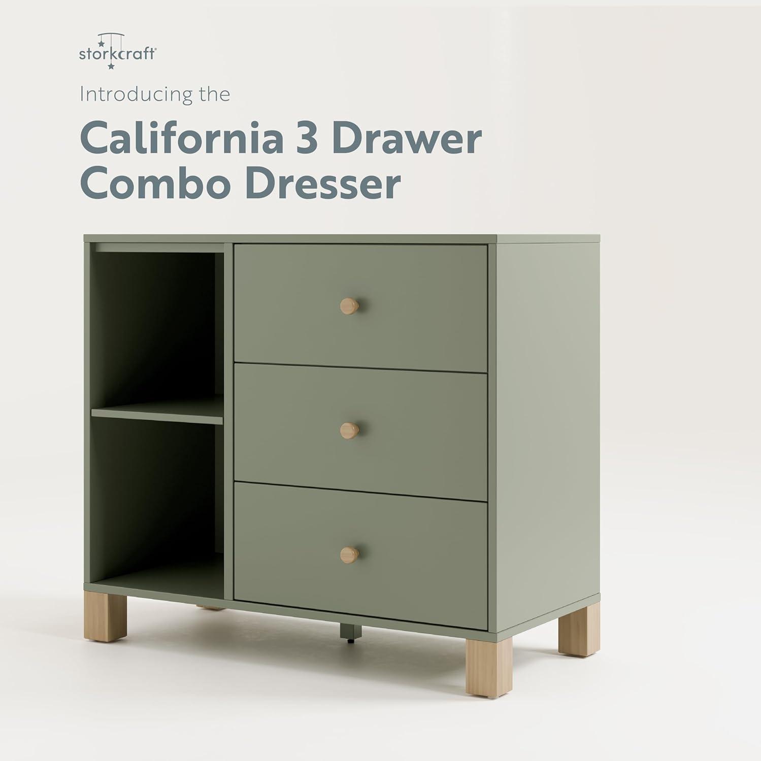 imageStorkcraft California 3Drawer Chest with Removable Changing Topper Olive with Driftwood GREENGUARD Gold Certified Interlocking Drawer System PreInstalled Tracks Easy AssemblyOlive With Driftwood