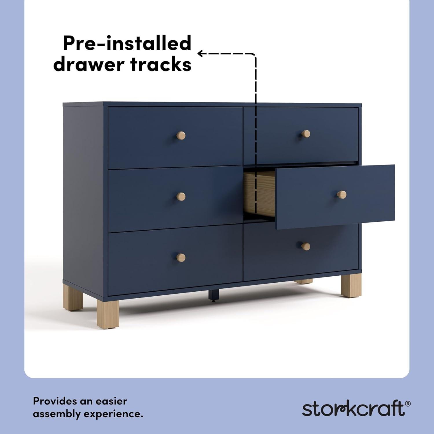 imageStorkcraft California 3Drawer Chest with Removable Changing Topper Olive with Driftwood GREENGUARD Gold Certified Interlocking Drawer System PreInstalled Tracks Easy AssemblyMidnight Blue With Driftwood