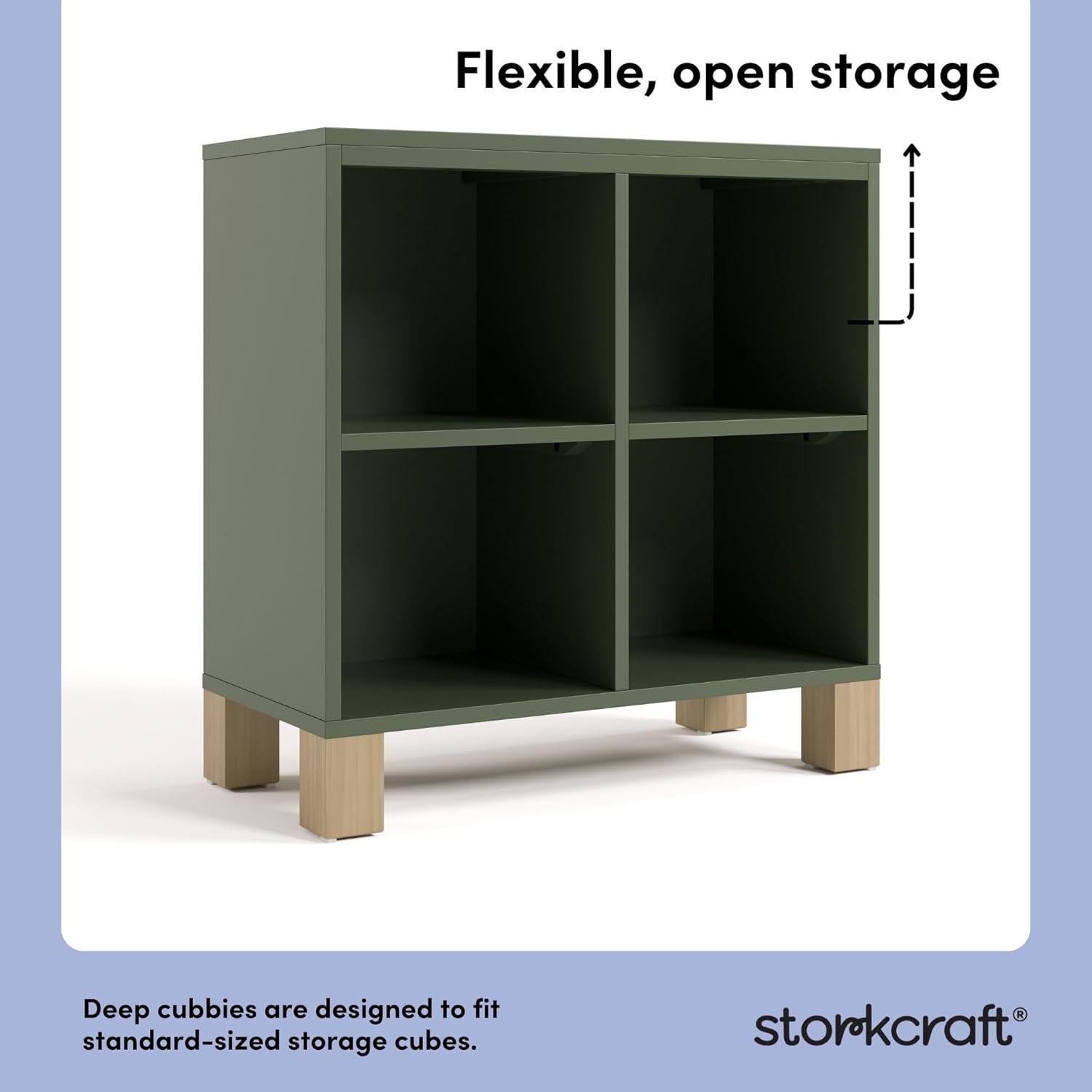 imageStorkcraft California Cube Organizer Bookcase Olive with Driftwood GREENGUARD Gold Certified Book Shelf for Kids Premium Wooden CubbiesOlive With Driftwood