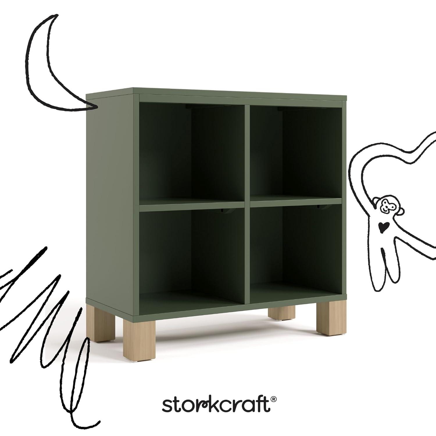 imageStorkcraft California Cube Organizer Bookcase Olive with Driftwood GREENGUARD Gold Certified Book Shelf for Kids Premium Wooden CubbiesOlive With Driftwood