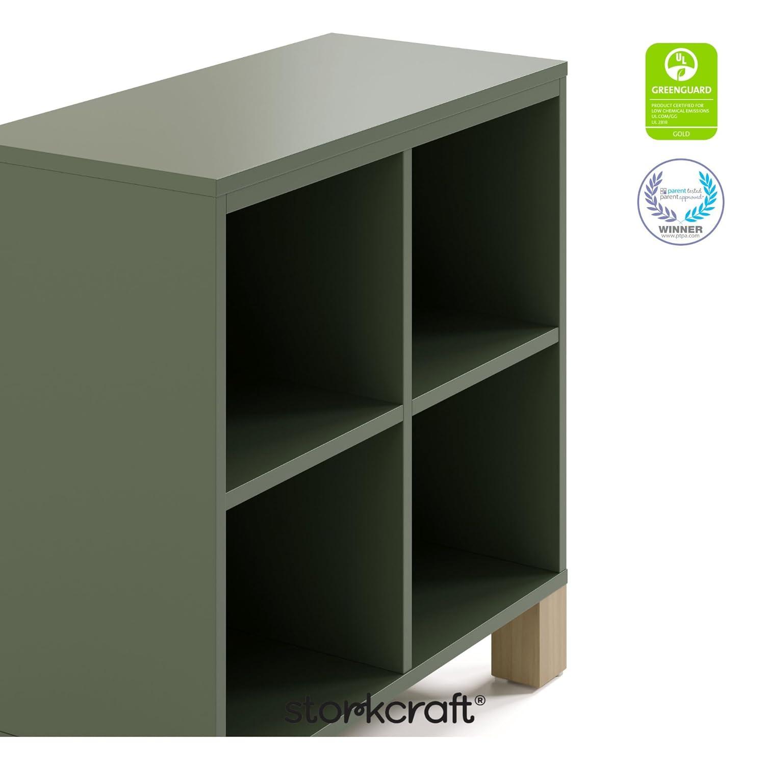 imageStorkcraft California Cube Organizer Bookcase Olive with Driftwood GREENGUARD Gold Certified Book Shelf for Kids Premium Wooden CubbiesOlive With Driftwood