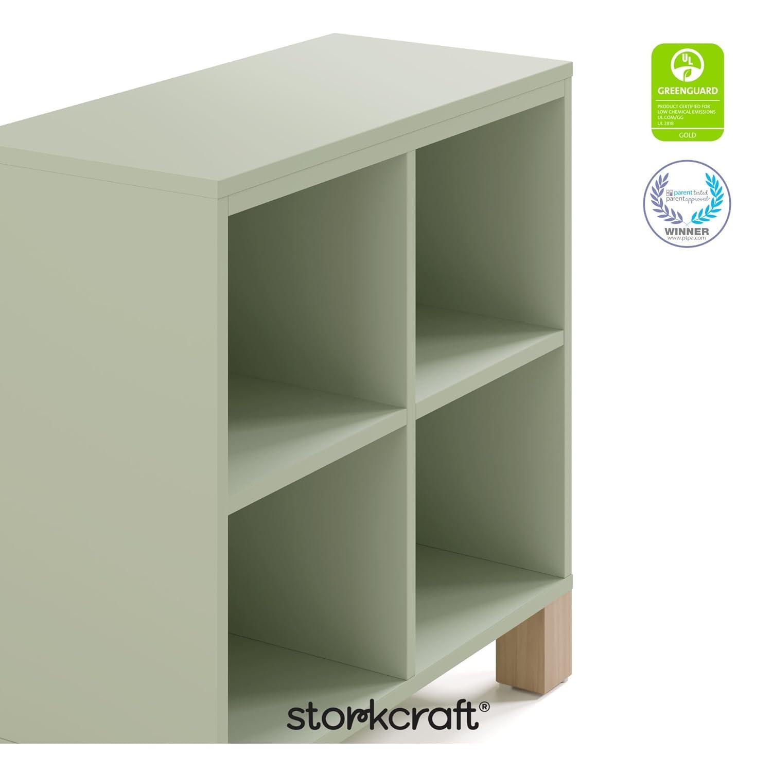 imageStorkcraft California Cube Organizer Bookcase Olive with Driftwood GREENGUARD Gold Certified Book Shelf for Kids Premium Wooden CubbiesSage With Driftwoode