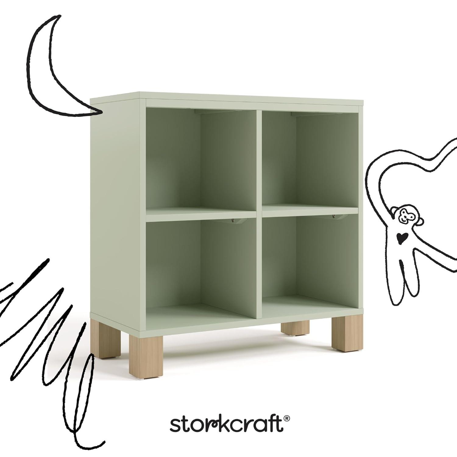 imageStorkcraft California Cube Organizer Bookcase Olive with Driftwood GREENGUARD Gold Certified Book Shelf for Kids Premium Wooden CubbiesSage With Driftwoode