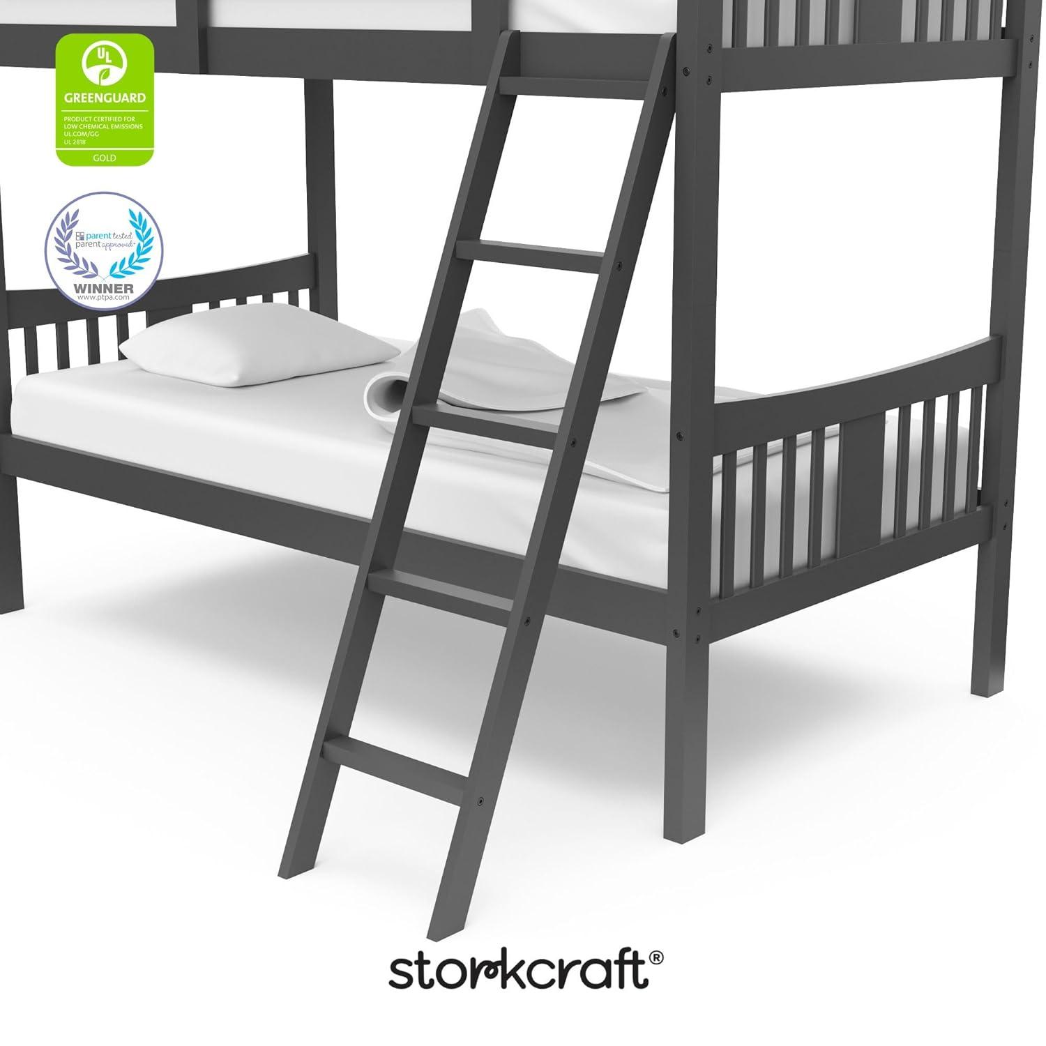imageStorkcraft Caribou Bunk Bed Twin Over Twin Bunk Bed White GREENGUARD Gold Certified Twin Bunk Beds for Kids Converts to 2 Individual Twin Beds Bunk Beds for KidsGrey