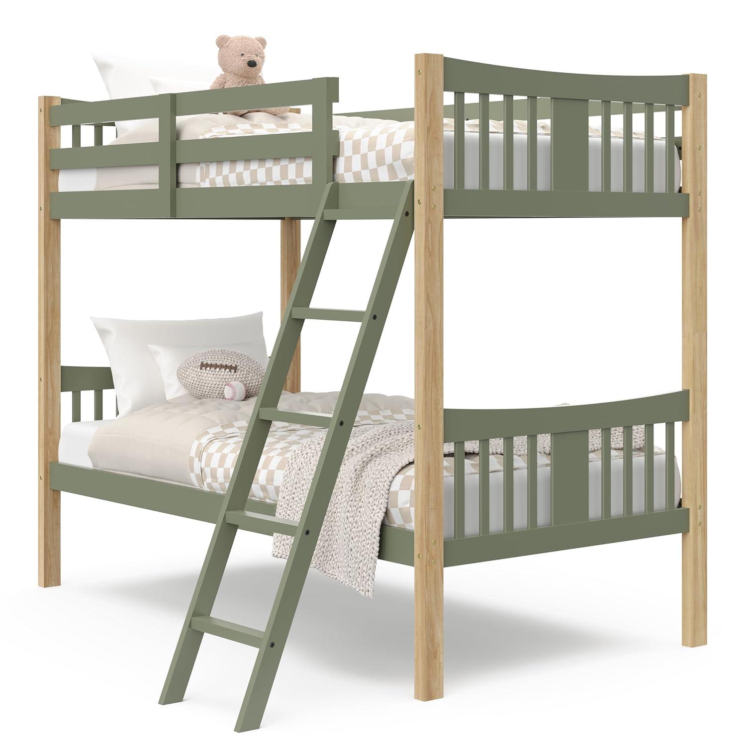 imageStorkcraft Caribou Bunk Bed Twin Over Twin Bunk Bed White GREENGUARD Gold Certified Twin Bunk Beds for Kids Converts to 2 Individual Twin Beds Bunk Beds for KidsOliveNatural