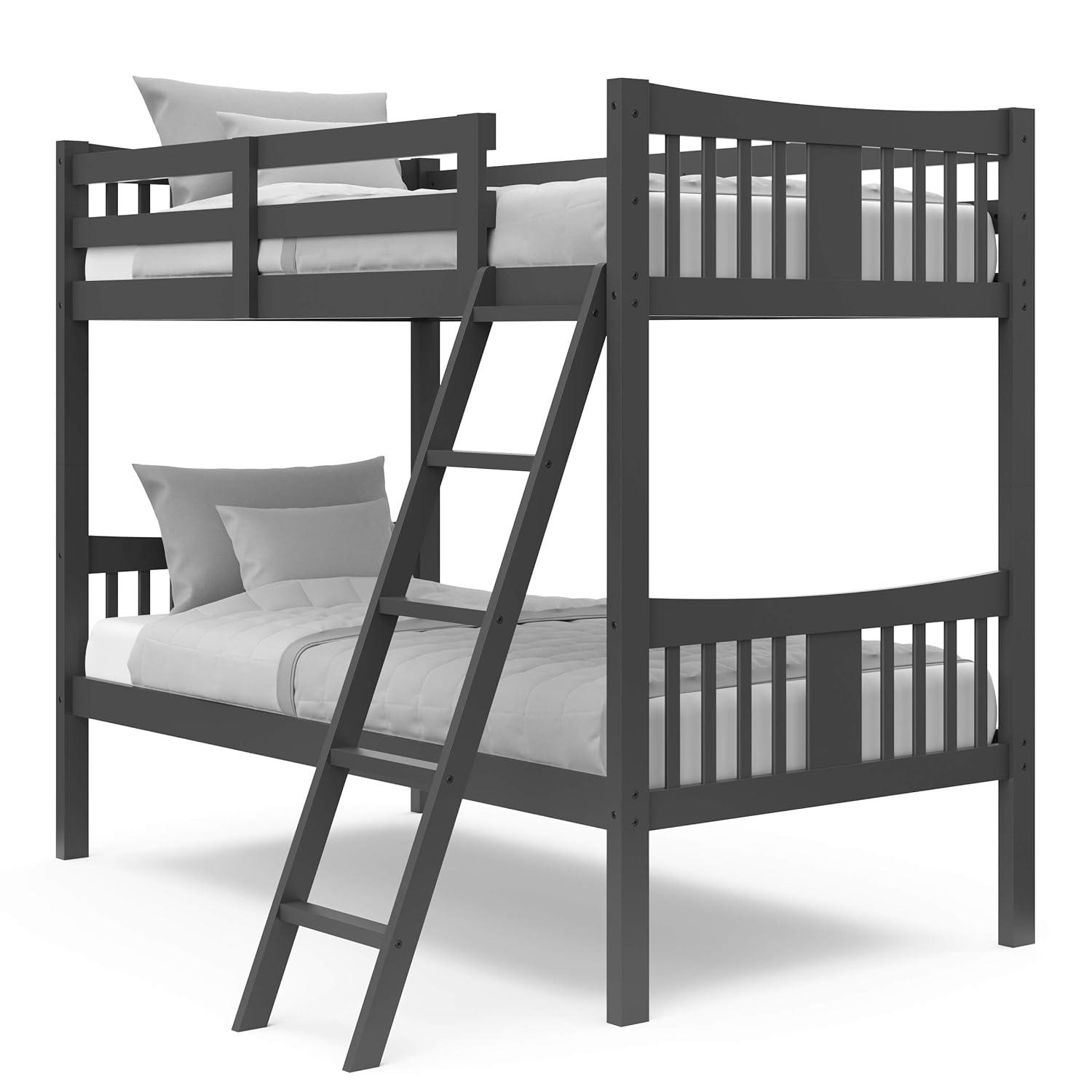 imageStorkcraft Caribou Bunk Bed Twin Over Twin Bunk Bed White GREENGUARD Gold Certified Twin Bunk Beds for Kids Converts to 2 Individual Twin Beds Bunk Beds for KidsGrey