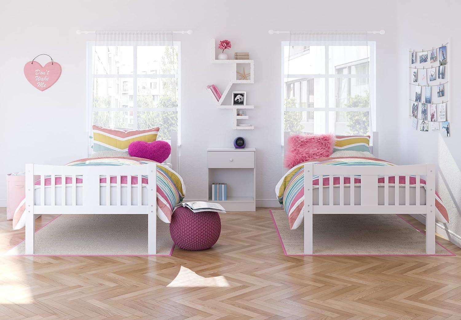 imageStorkcraft Caribou Bunk Bed Twin Over Twin Bunk Bed White GREENGUARD Gold Certified Twin Bunk Beds for Kids Converts to 2 Individual Twin Beds Bunk Beds for KidsWhite