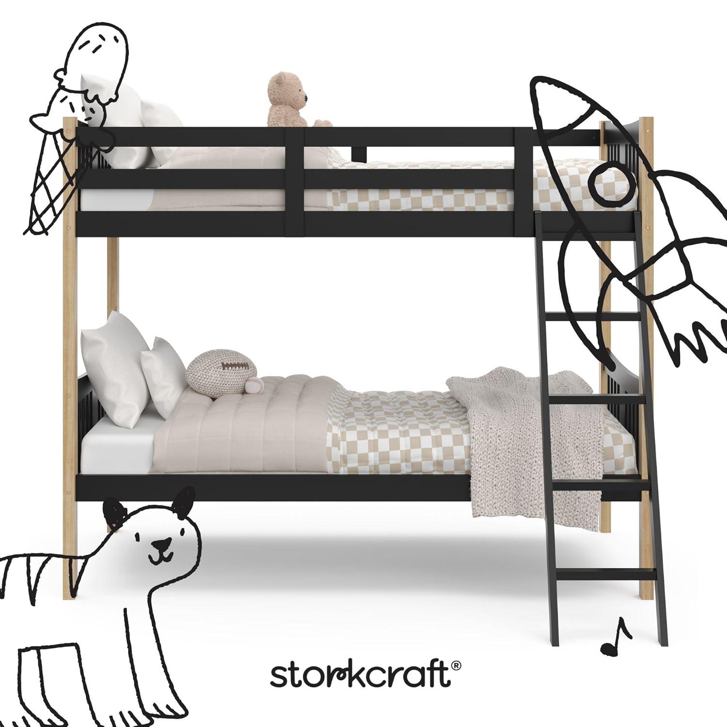 imageStorkcraft Caribou Bunk Bed Twin Over Twin Bunk Bed White GREENGUARD Gold Certified Twin Bunk Beds for Kids Converts to 2 Individual Twin Beds Bunk Beds for KidsBlackNatural