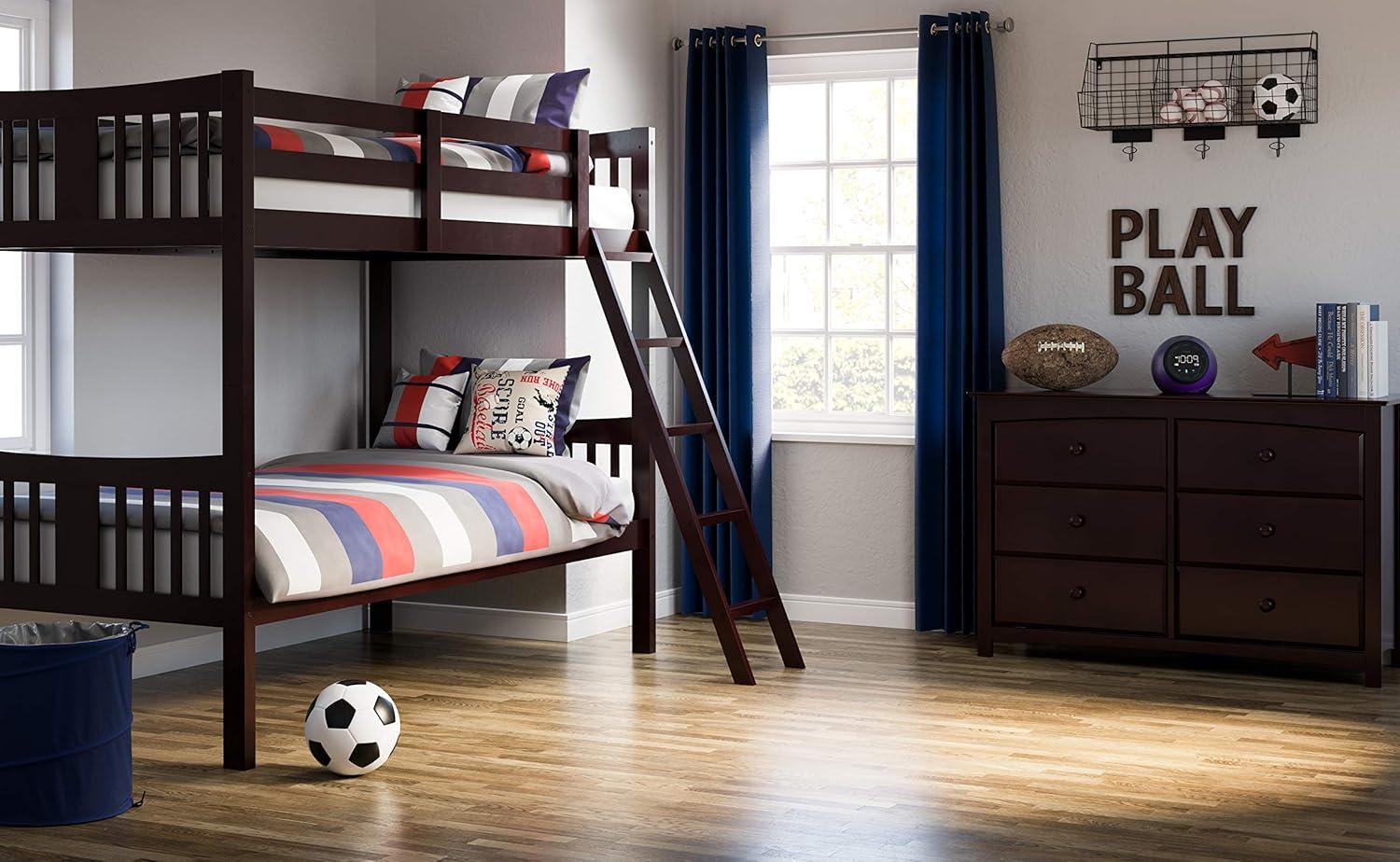 imageStorkcraft Caribou Bunk Bed Twin Over Twin Bunk Bed White GREENGUARD Gold Certified Twin Bunk Beds for Kids Converts to 2 Individual Twin Beds Bunk Beds for KidsEspresso