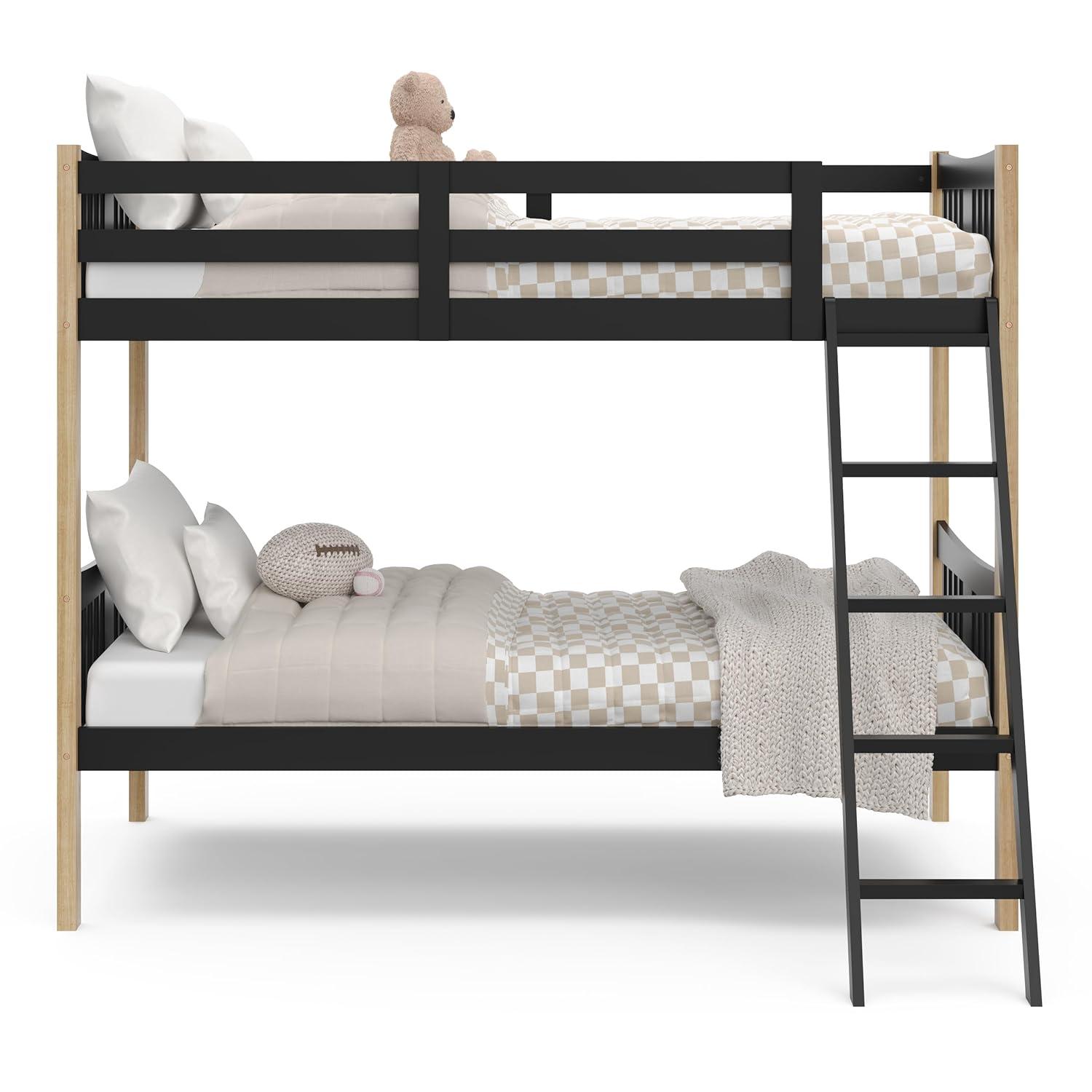 imageStorkcraft Caribou Bunk Bed Twin Over Twin Bunk Bed White GREENGUARD Gold Certified Twin Bunk Beds for Kids Converts to 2 Individual Twin Beds Bunk Beds for KidsBlackNatural