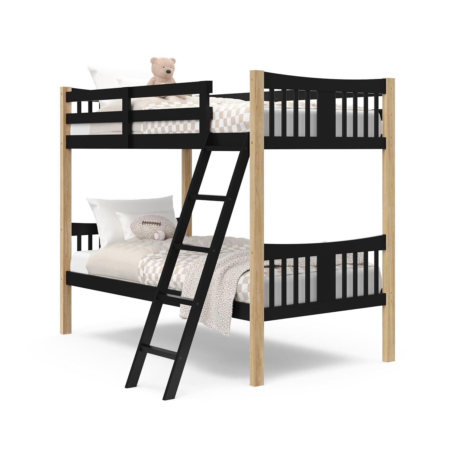 imageStorkcraft Caribou Bunk Bed Twin Over Twin Bunk Bed White GREENGUARD Gold Certified Twin Bunk Beds for Kids Converts to 2 Individual Twin Beds Bunk Beds for KidsBlackNatural