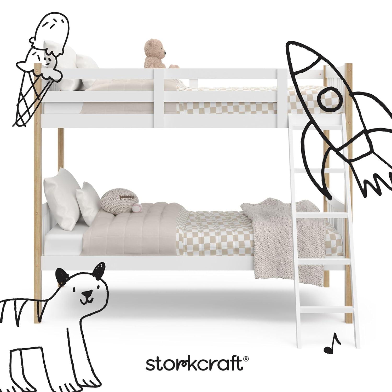 imageStorkcraft Caribou Bunk Bed Twin Over Twin Bunk Bed White GREENGUARD Gold Certified Twin Bunk Beds for Kids Converts to 2 Individual Twin Beds Bunk Beds for KidsWhiteNatural