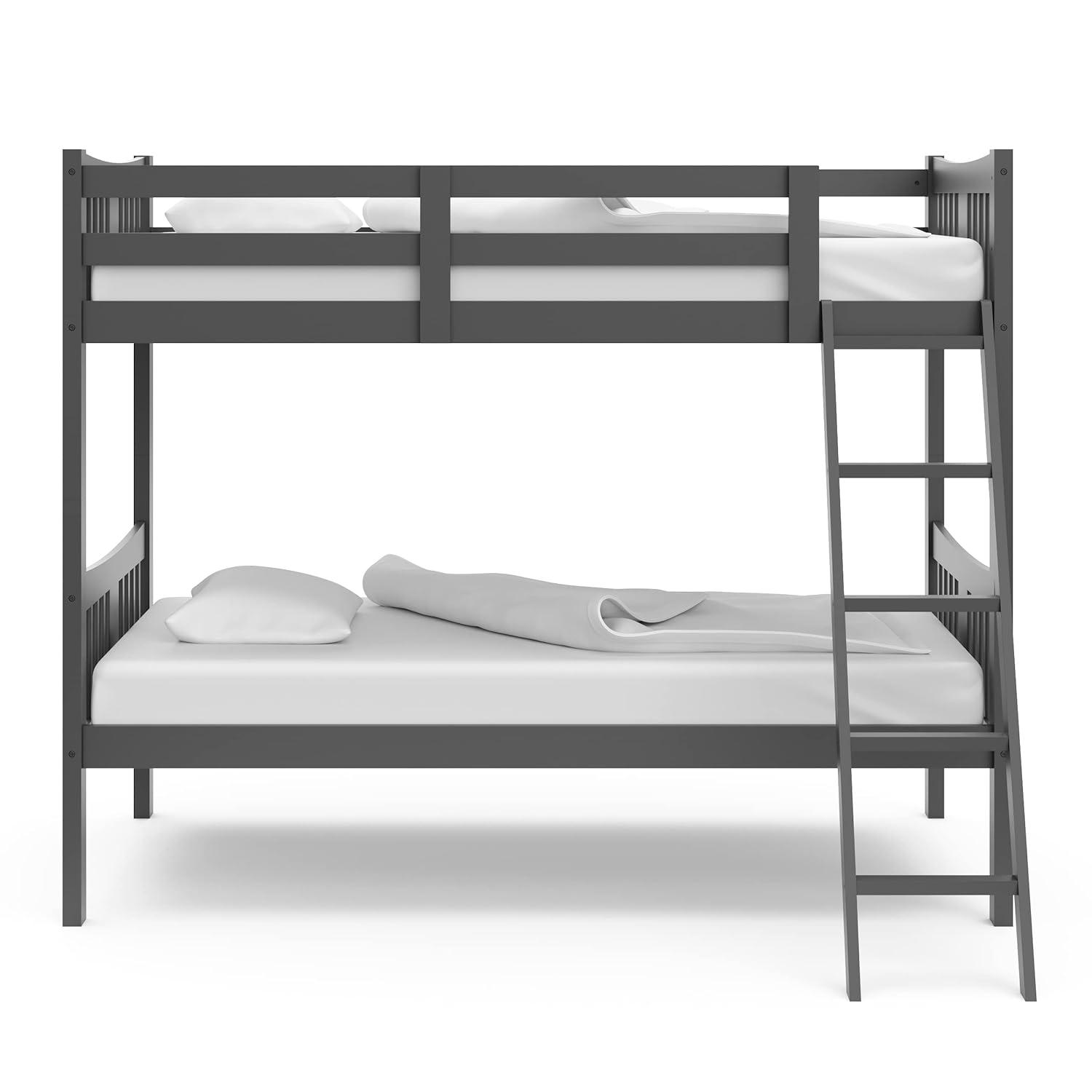imageStorkcraft Caribou Bunk Bed Twin Over Twin Bunk Bed White GREENGUARD Gold Certified Twin Bunk Beds for Kids Converts to 2 Individual Twin Beds Bunk Beds for KidsGrey