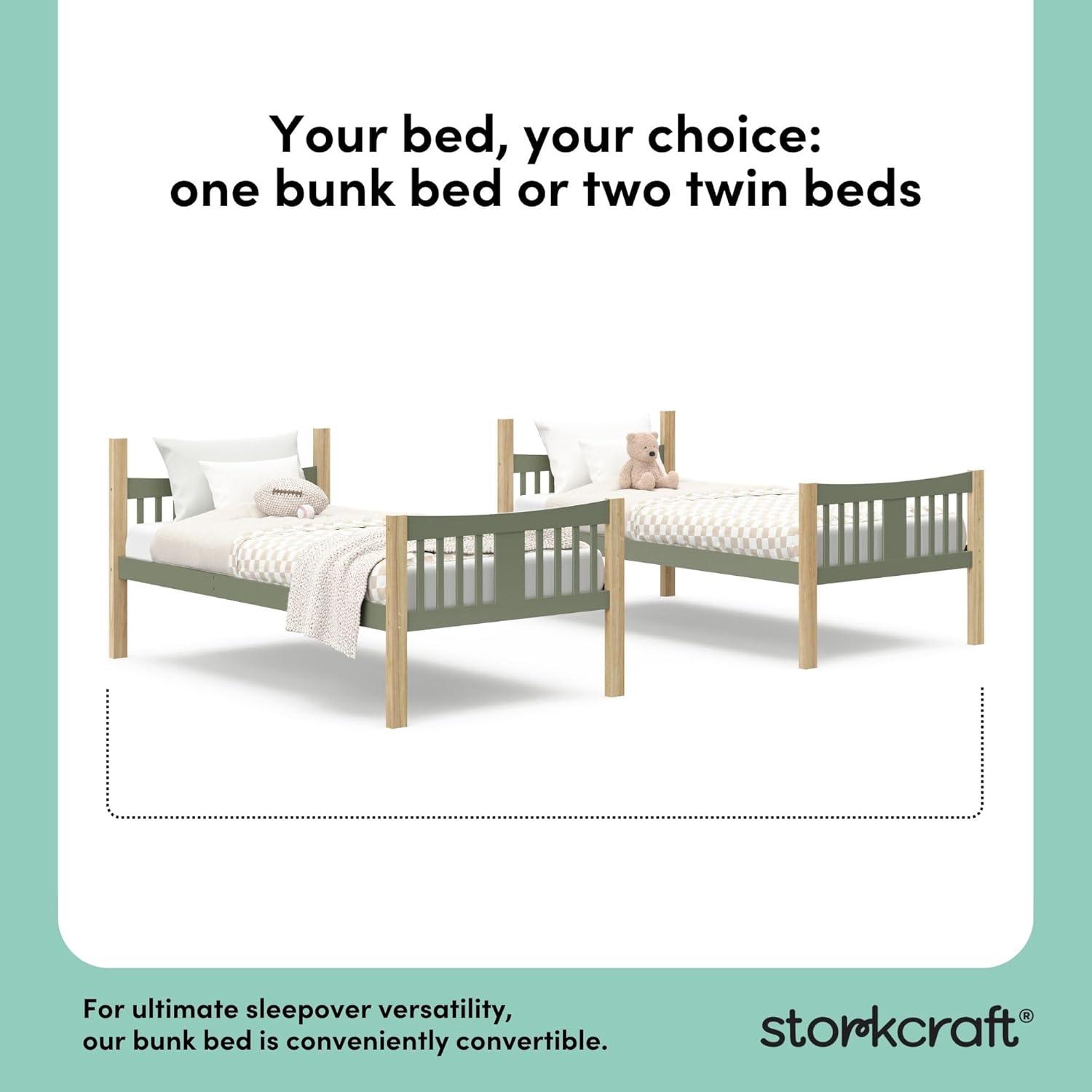 imageStorkcraft Caribou Bunk Bed Twin Over Twin Bunk Bed White GREENGUARD Gold Certified Twin Bunk Beds for Kids Converts to 2 Individual Twin Beds Bunk Beds for KidsOliveNatural