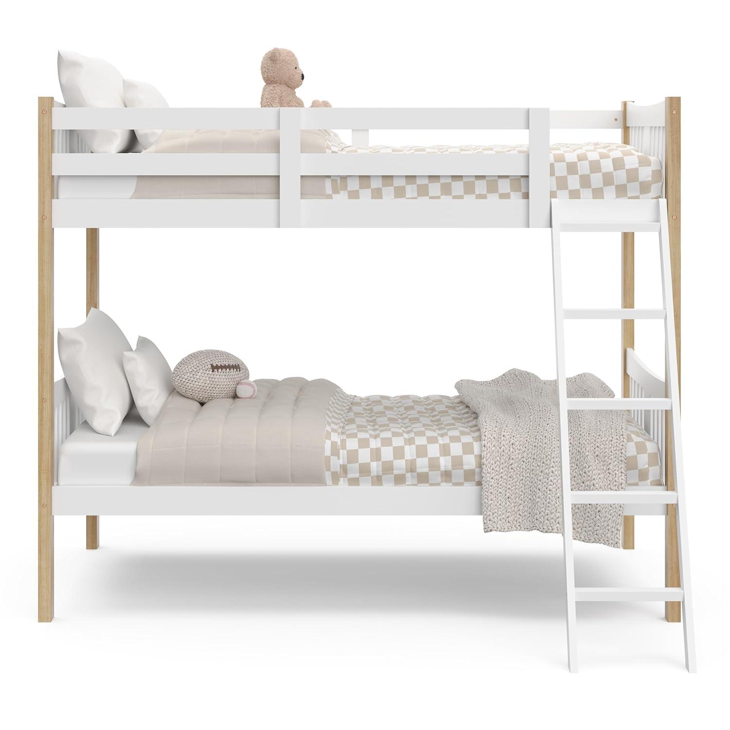imageStorkcraft Caribou Bunk Bed Twin Over Twin Bunk Bed White GREENGUARD Gold Certified Twin Bunk Beds for Kids Converts to 2 Individual Twin Beds Bunk Beds for KidsWhiteNatural