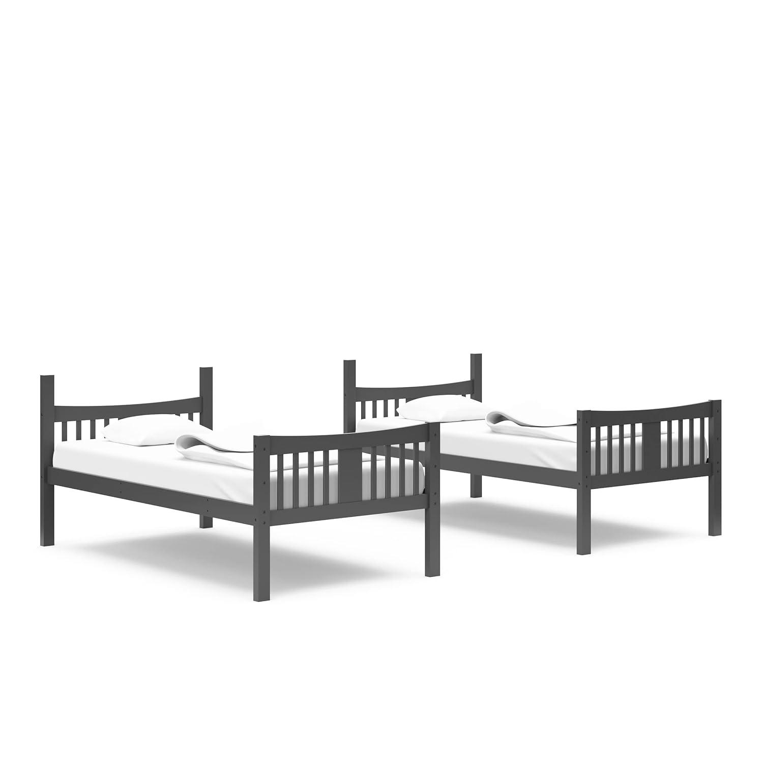 imageStorkcraft Caribou Bunk Bed Twin Over Twin Bunk Bed White GREENGUARD Gold Certified Twin Bunk Beds for Kids Converts to 2 Individual Twin Beds Bunk Beds for KidsGrey